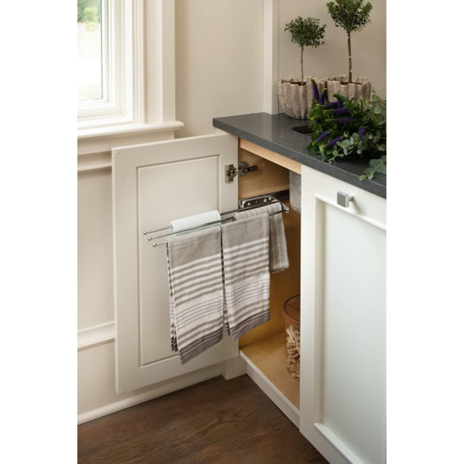 Rev-A-Shelf Rev-A-Shelf Pullout Dish Towel Bar Under Kitchen Cabinet 3 Prong, White 563-47 C