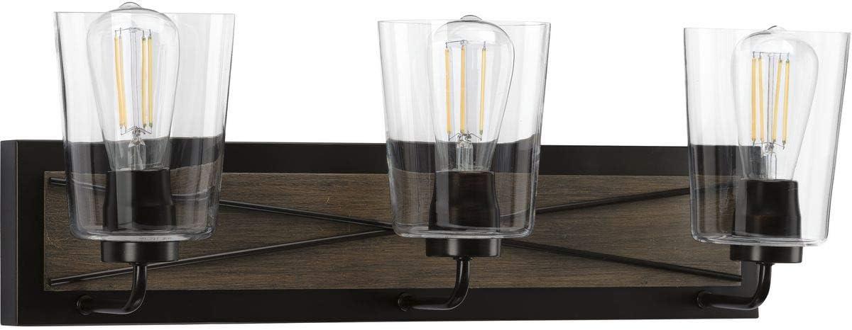 Progress Lighting Briarwood 3-Light Bath Vanity in Antique Bronze with Clear Glass Shades