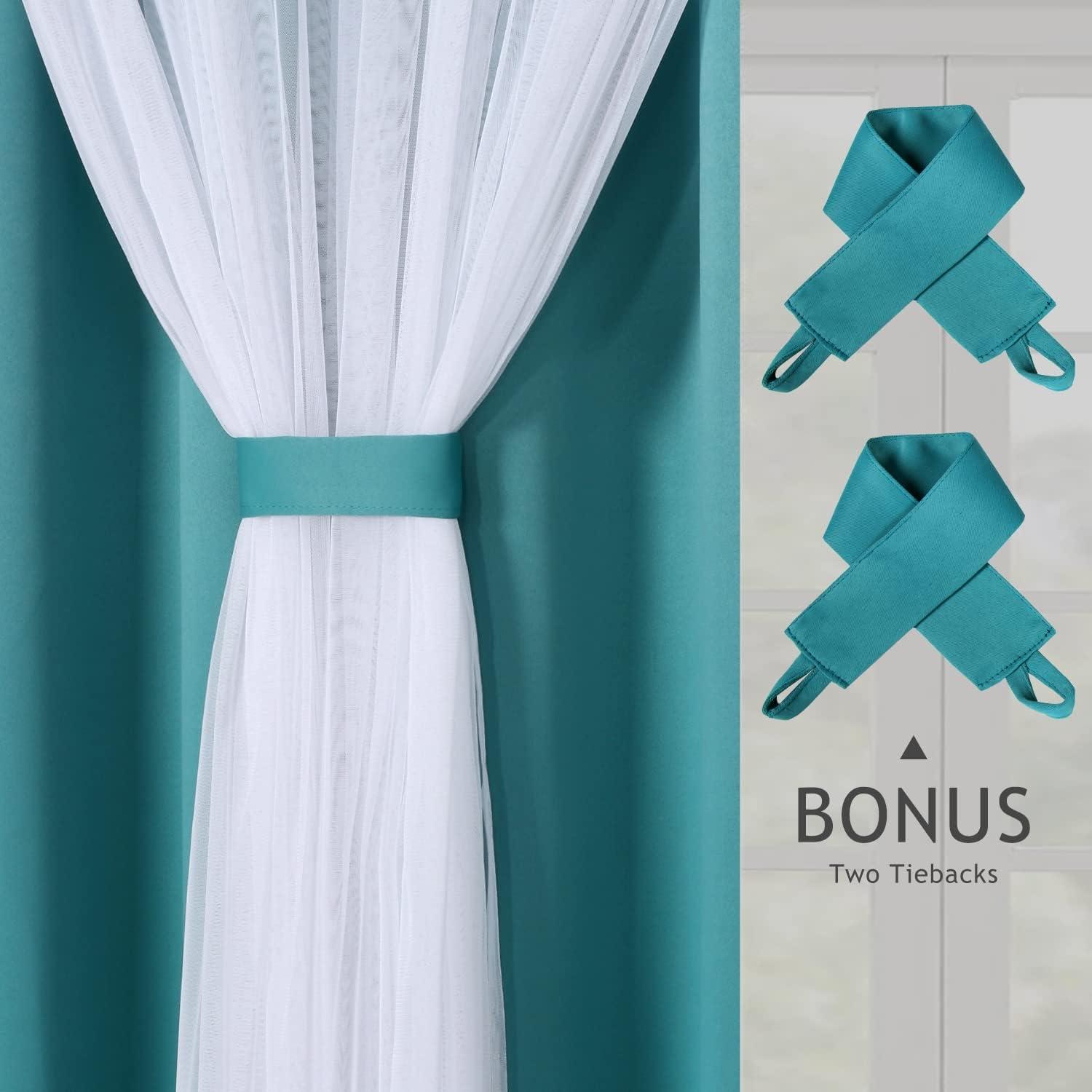 Set of 2 (63"x52") Caterina Layered Solid Blackout with Sheer Top Curtain Panels Blue Blue - Exclusive Home