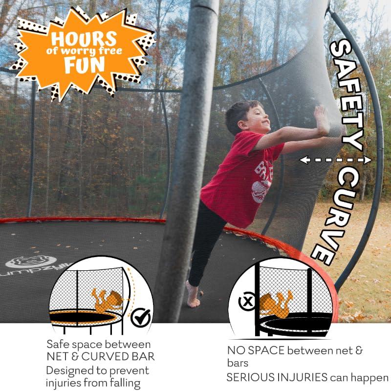 JUMPZYLLA Trampoline Outdoor 8FT 10FT 12FT 14FT 15FT 16FT with Enclosure and Ladder, ASTM Approved Recreational Trampoline for Kids and Adults, Anti-Rust Coated Frame