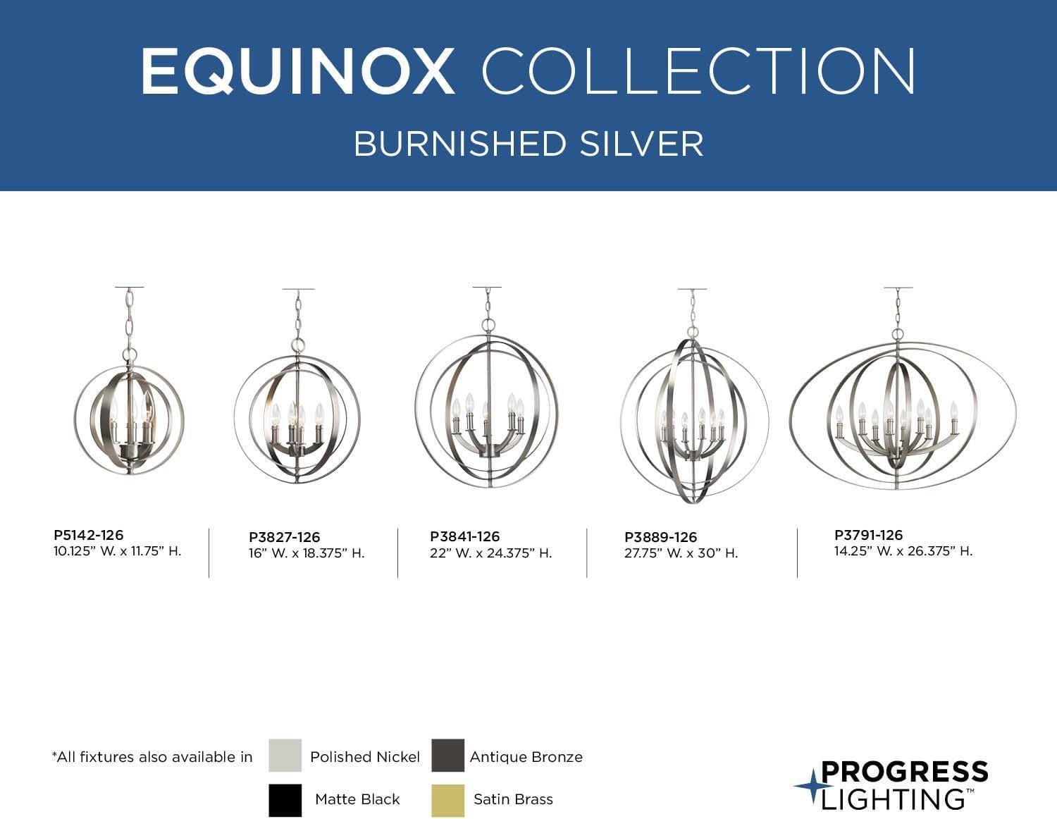 Progress Lighting Equinox 4-Light Foyer Pendant, Steel, Burnished Silver, No Shade