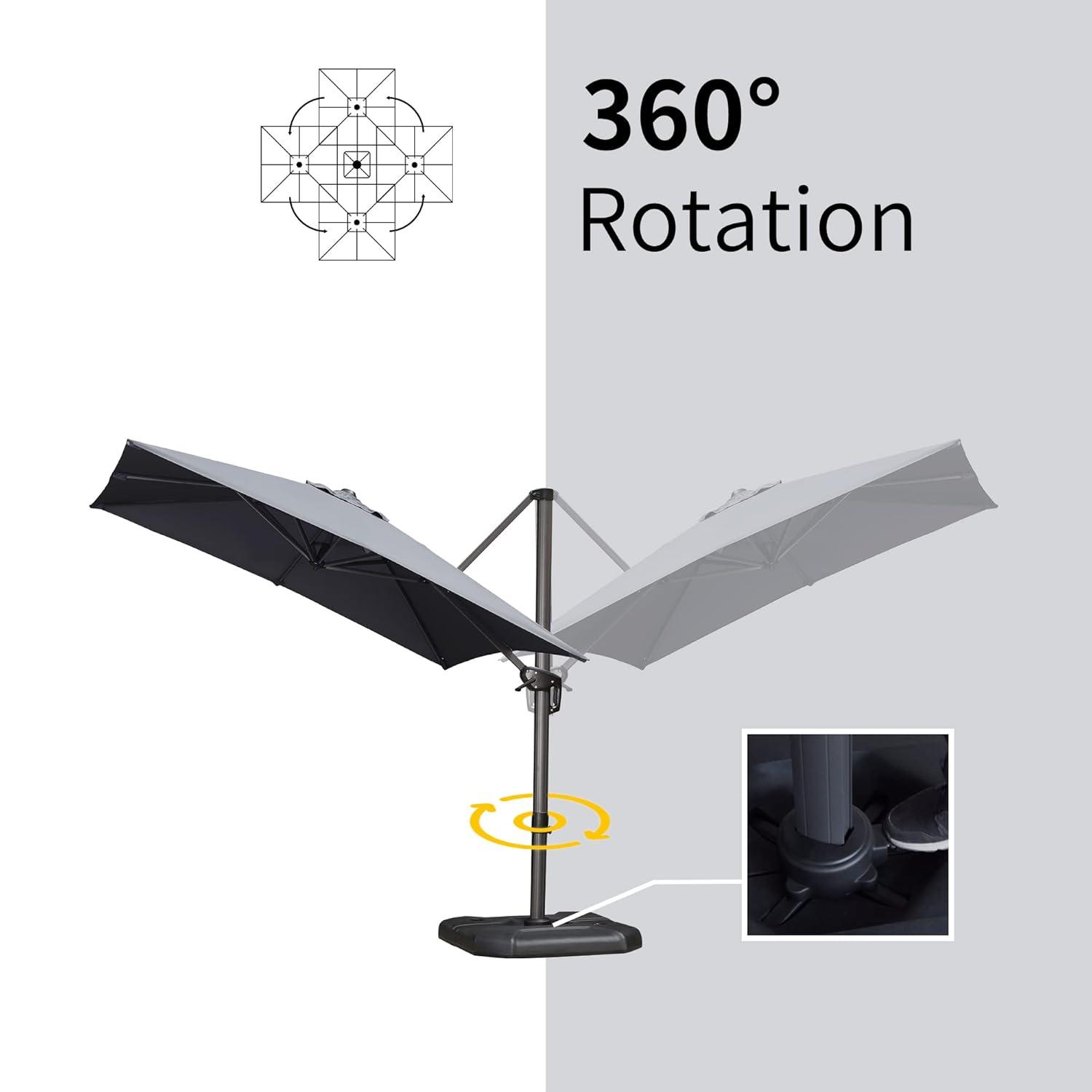 PURPLE LEAF 8 Feet Patio Umbrella Outdoor Cantilever Square Umbrella Aluminum Offset Umbrella with 360-degree Rotation for Garden Deck Pool Patio, Light Grey