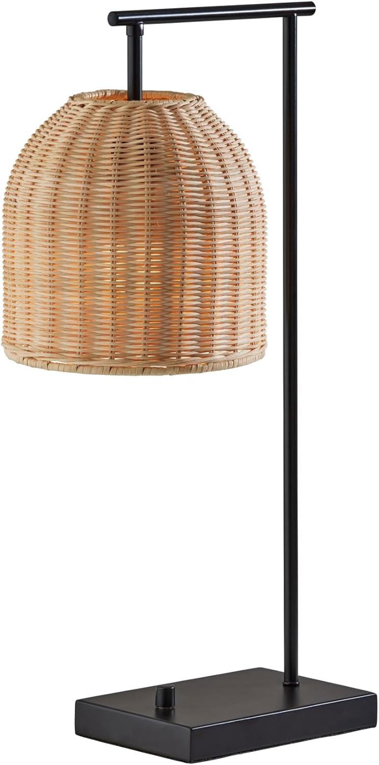 Adesso Bahama Table Lamp Dark Bronze: Inverted Basket Shape, Rattan Shade, ETL Listed, No Assembly Required