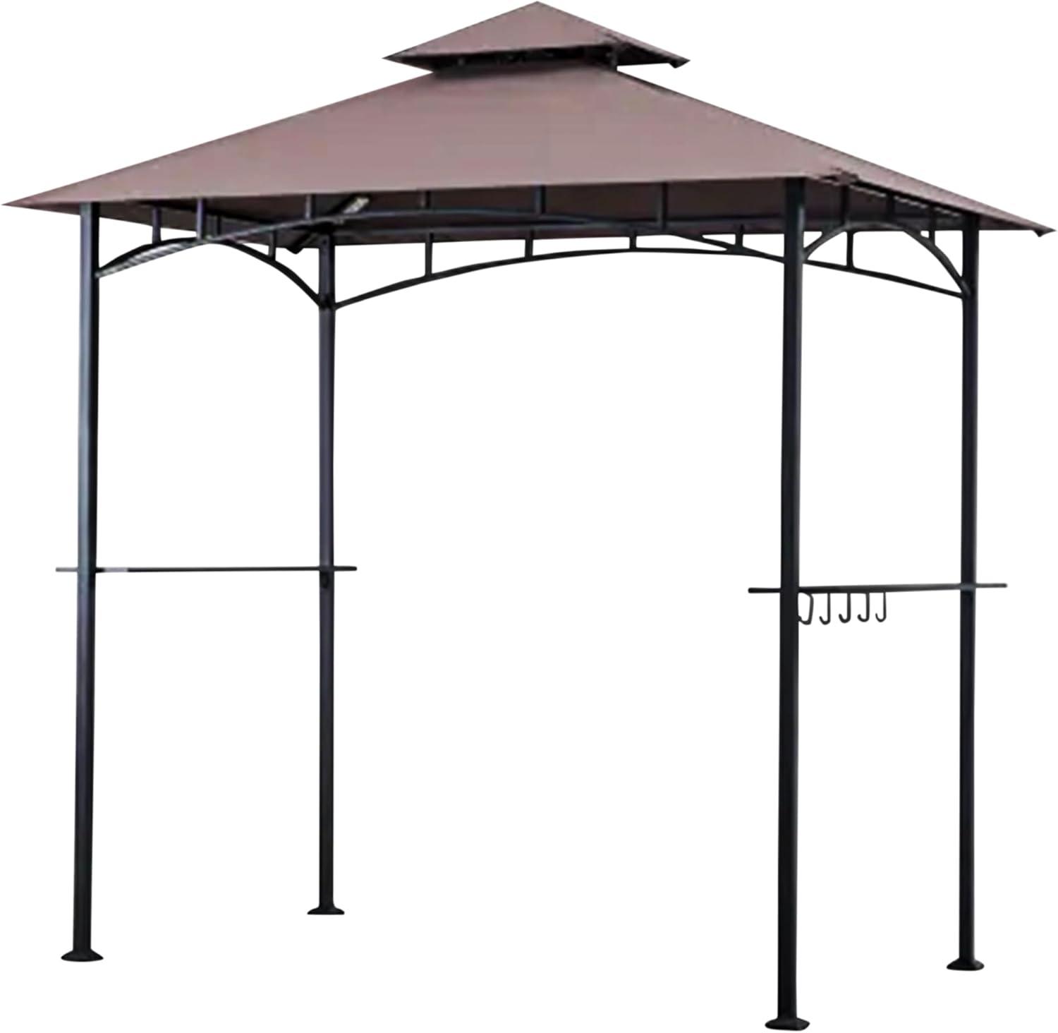 Four Seasons Courtyard Grill Gazebo With LED Lights, 2 Glass Shelves, and Durable Powder Coated Steel Frame for Backyard Lawn and Outdoor Use, Brown