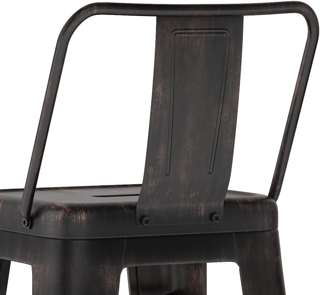 Simpli Home Rayne 30" Metal Bar Stool in Distressed Black (Set of 2)