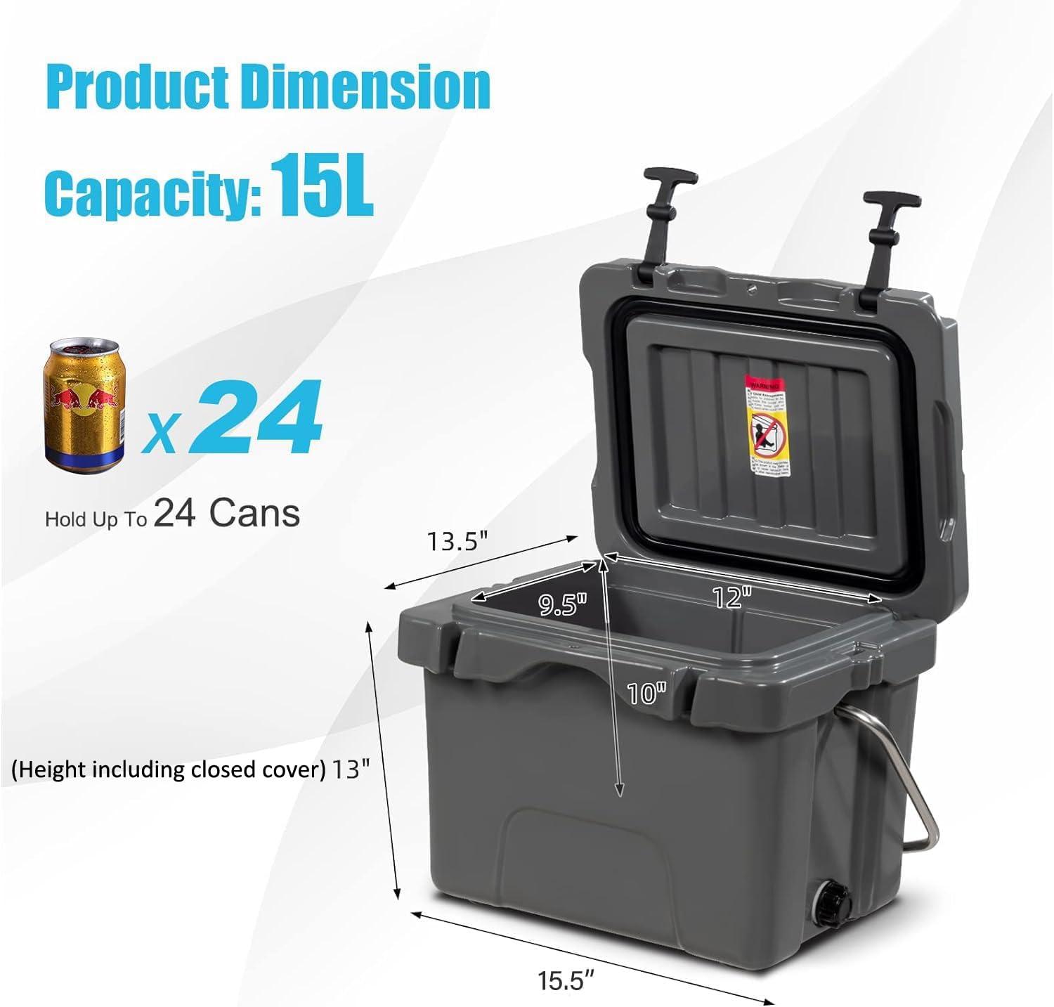 Costway 16 Quart Cooler Portable Ice Chest Leak-proof 24 Cans Ice Boxfor Camping