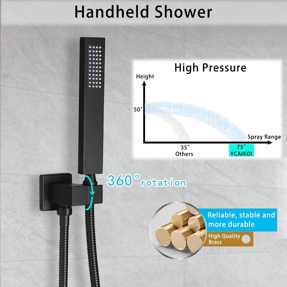 10" Wall Mounted Rainfall Shower Head with Handheld Shower and Rough-in Valve