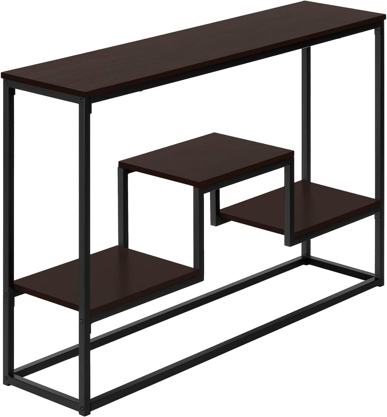 Espresso Multi-Level Metal & Wood Console Table with Storage