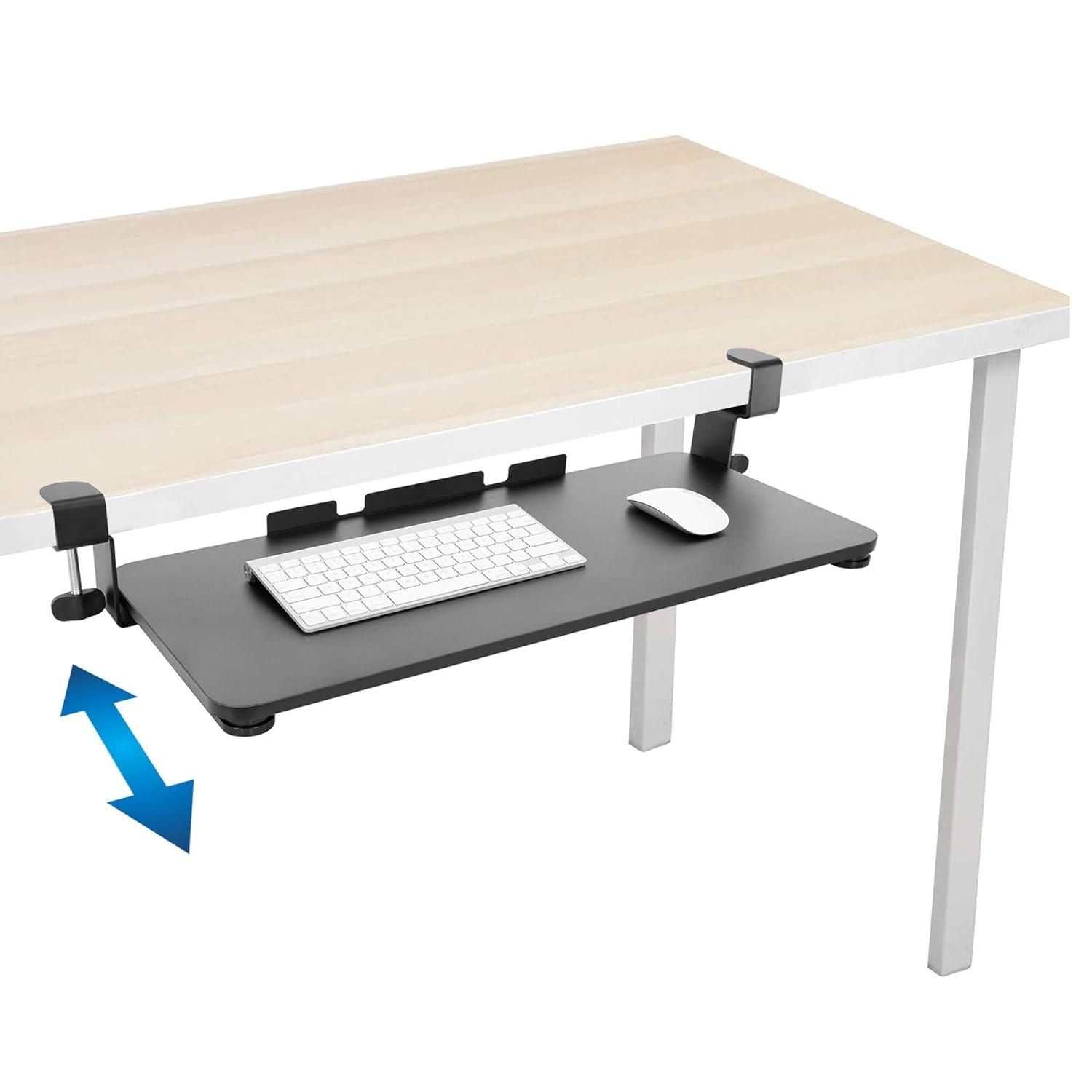 Mount-It! Clamp Keyboard Tray | Sliding Under Desk Keyboard &  Mouse Platform | Retractable Undermount Drawer | No Screws or Scratches to Assemble