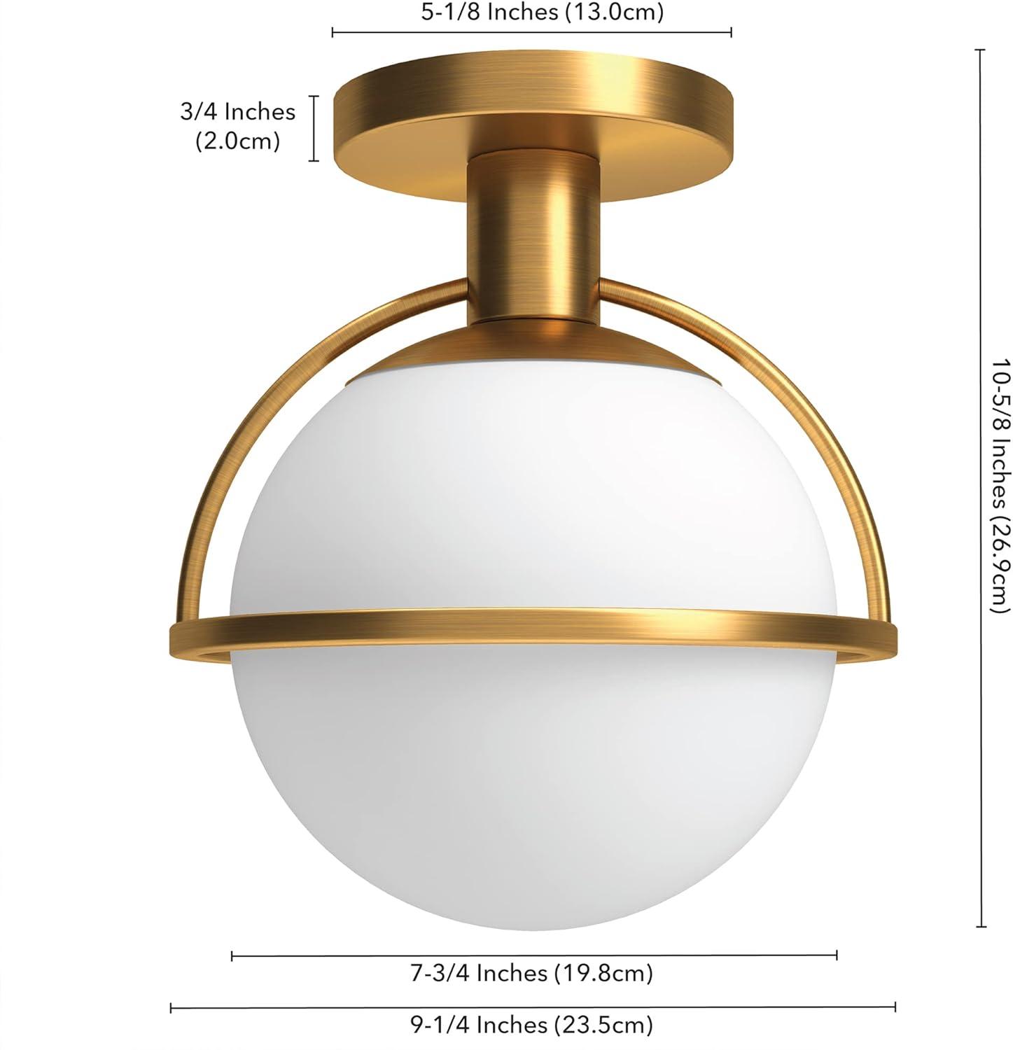 Evelyn&Zoe 9.25" Antique Brass Finish Metal/Glass Semi Flush Mount