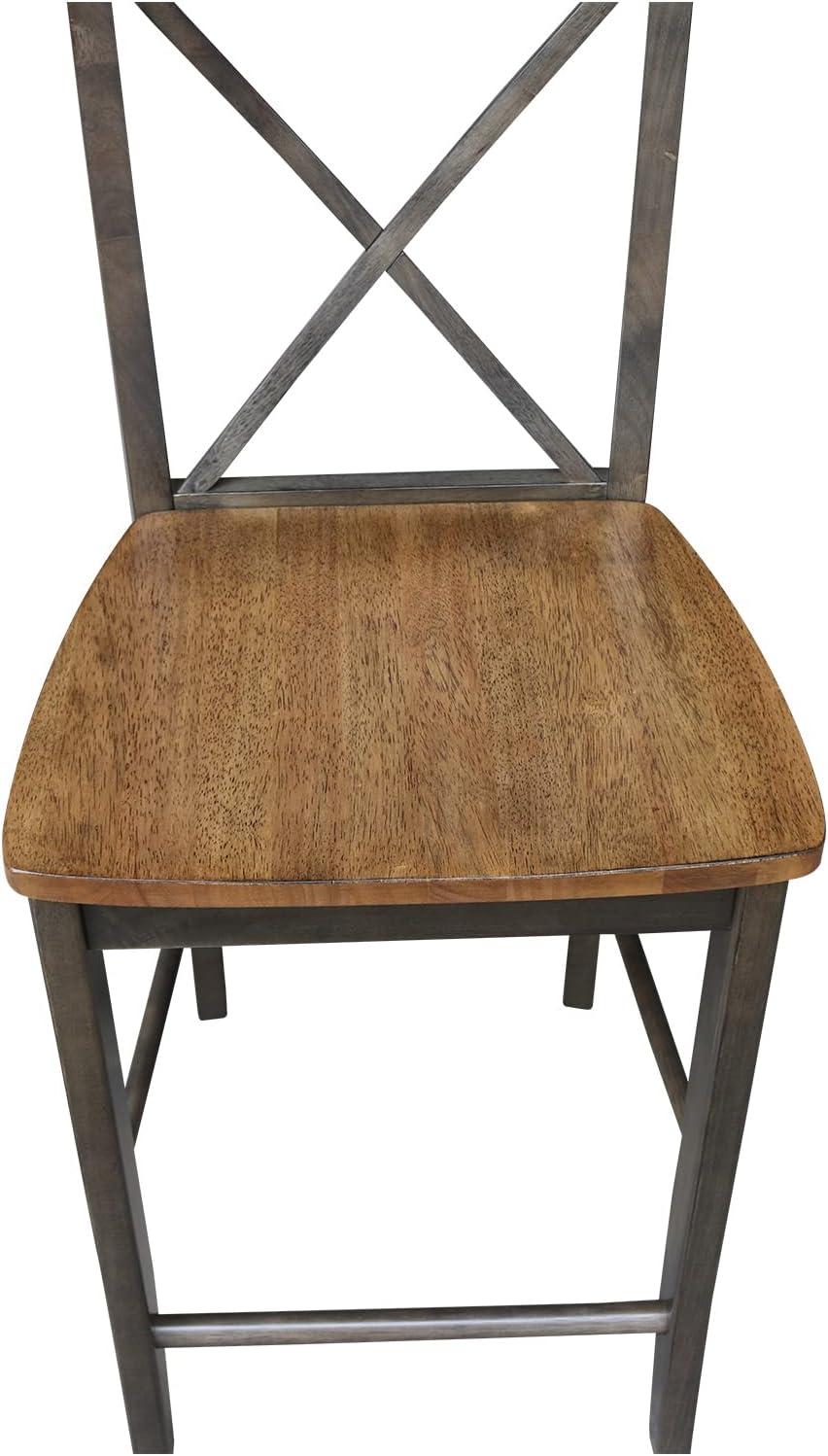 24" Martha X Back Counter Height Barstool Hickory Brown - International Concepts: Hardwood Frame, Armless