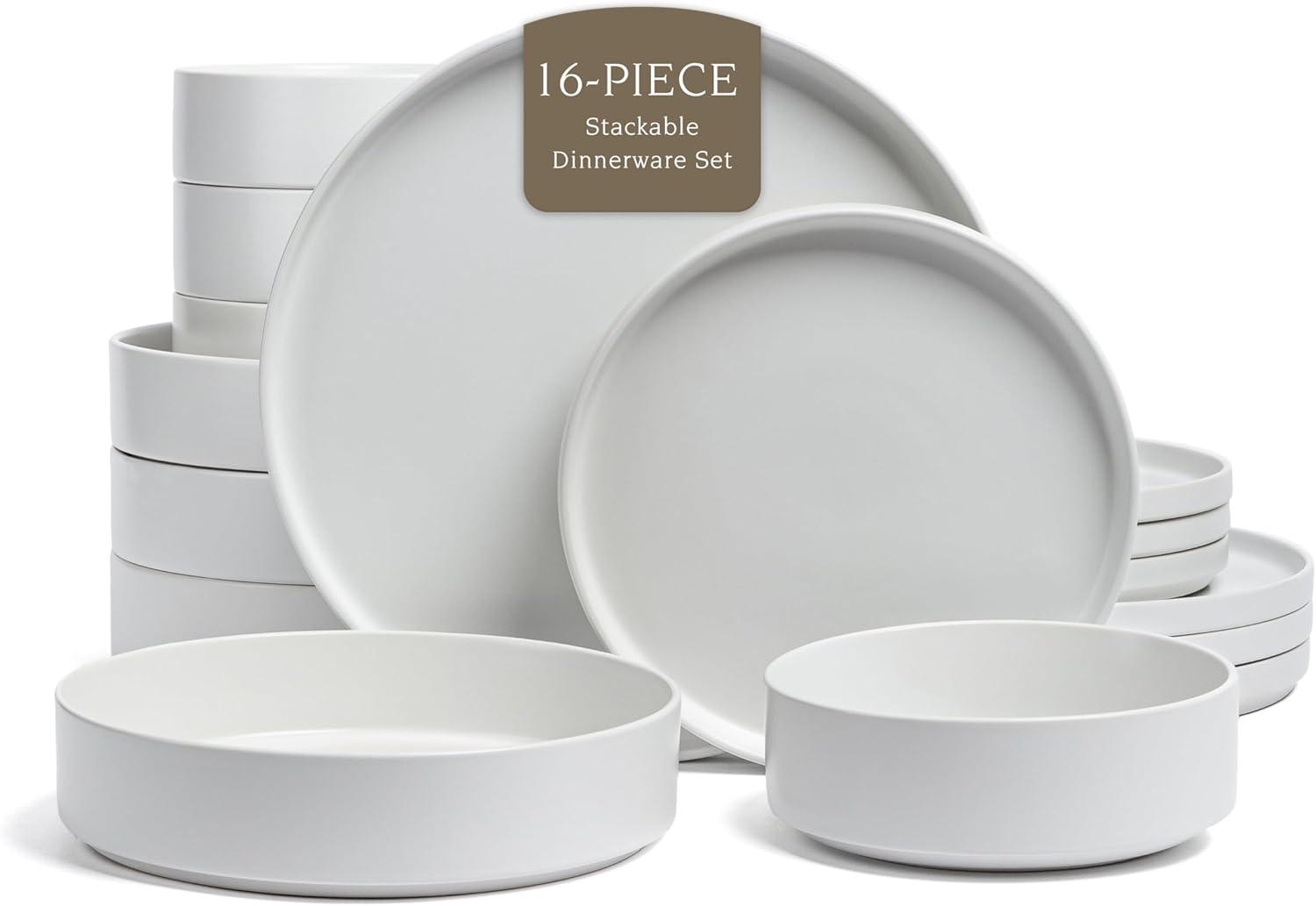 over&back Stackable 16-Piece Semi Hand-Finished Stoneware Dinnerware Set