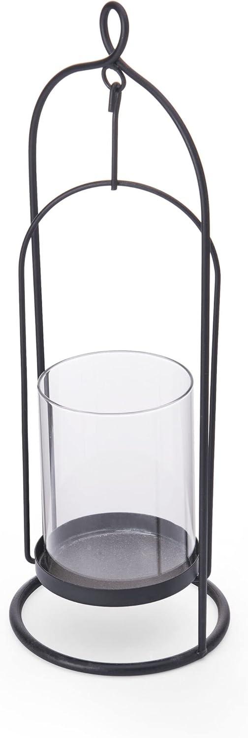 Black Metal and Clear Glass Hanging Candleholder