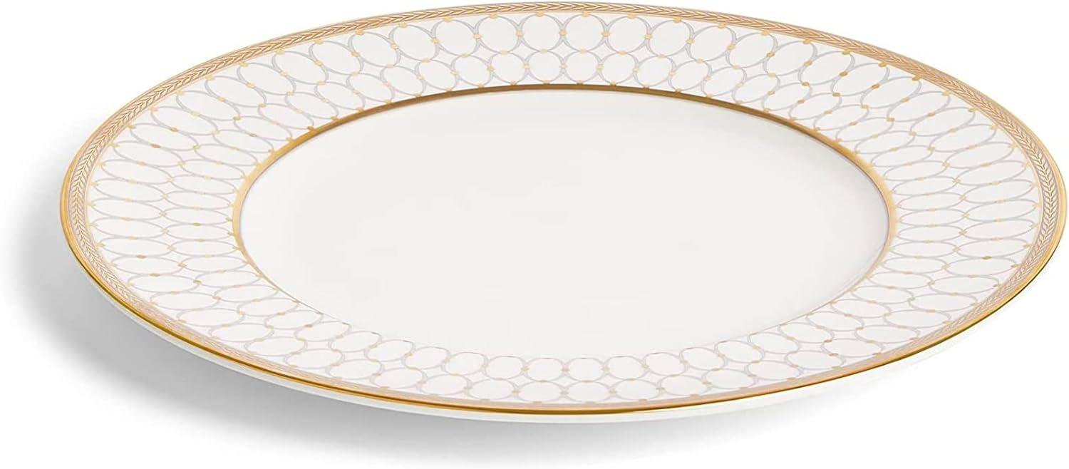 Gold-Trimmed White Porcelain Dinner Plate