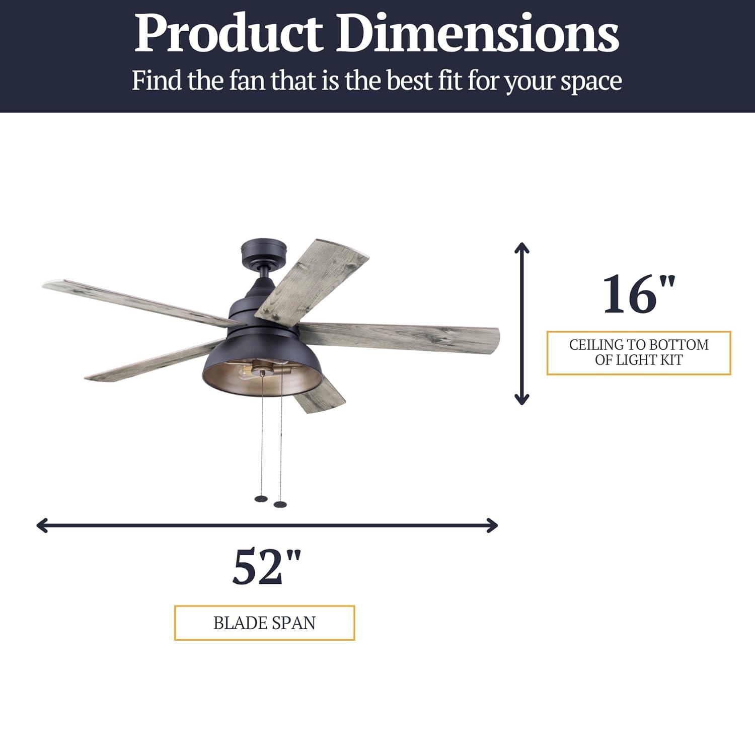 Prominence Home 51659-45 Brightondale 52 in. Industrial Style Indoor Outdoor LED Ceiling Fan with Light - Matte Black
