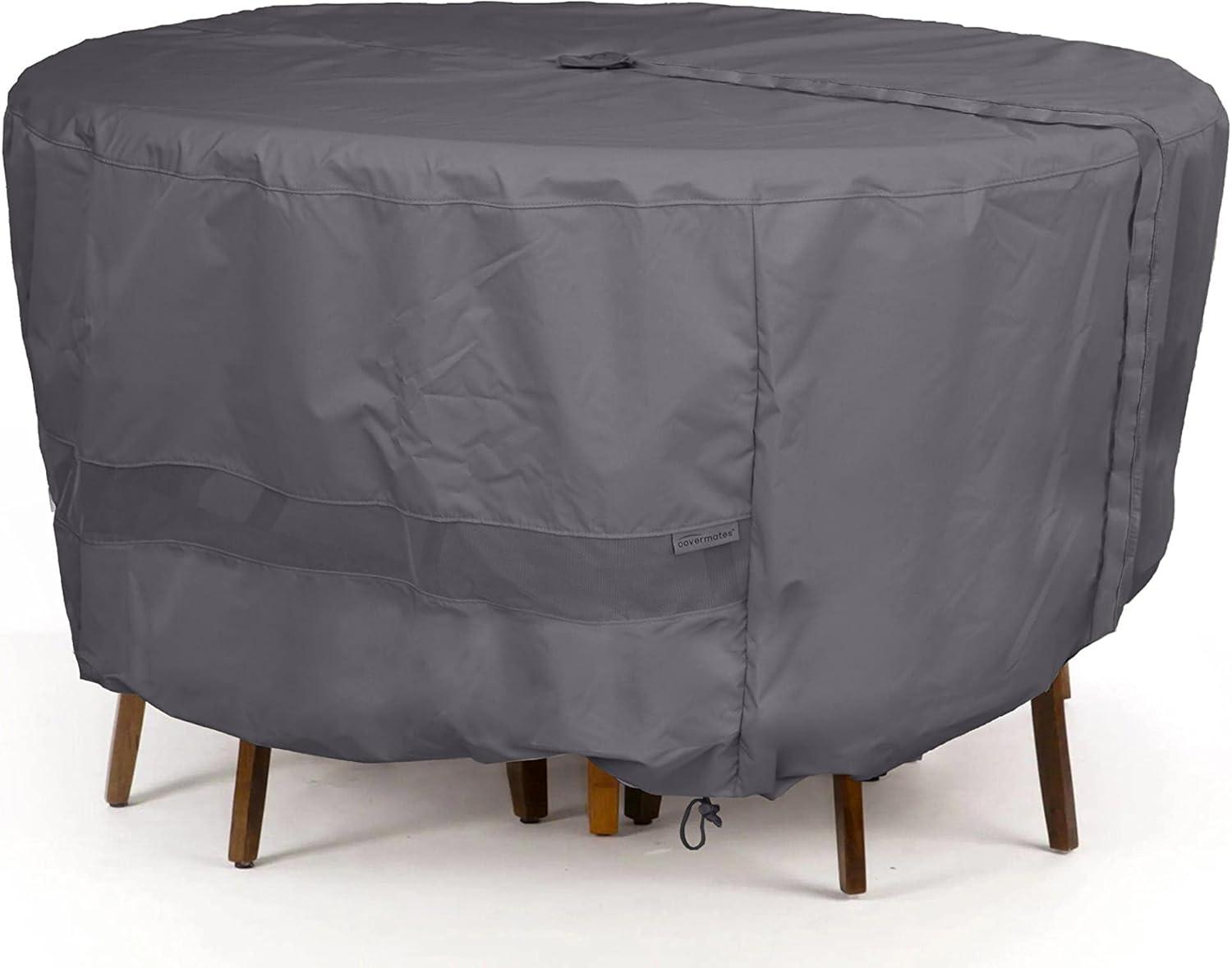 Covermates Round Dining Table/Chair Set Cover - Water-Resistant Polyester, Mesh Ventilation, Center Hole for Umbrella, Patio Table Covers, 86DIAMETER x 40H, Charcoal