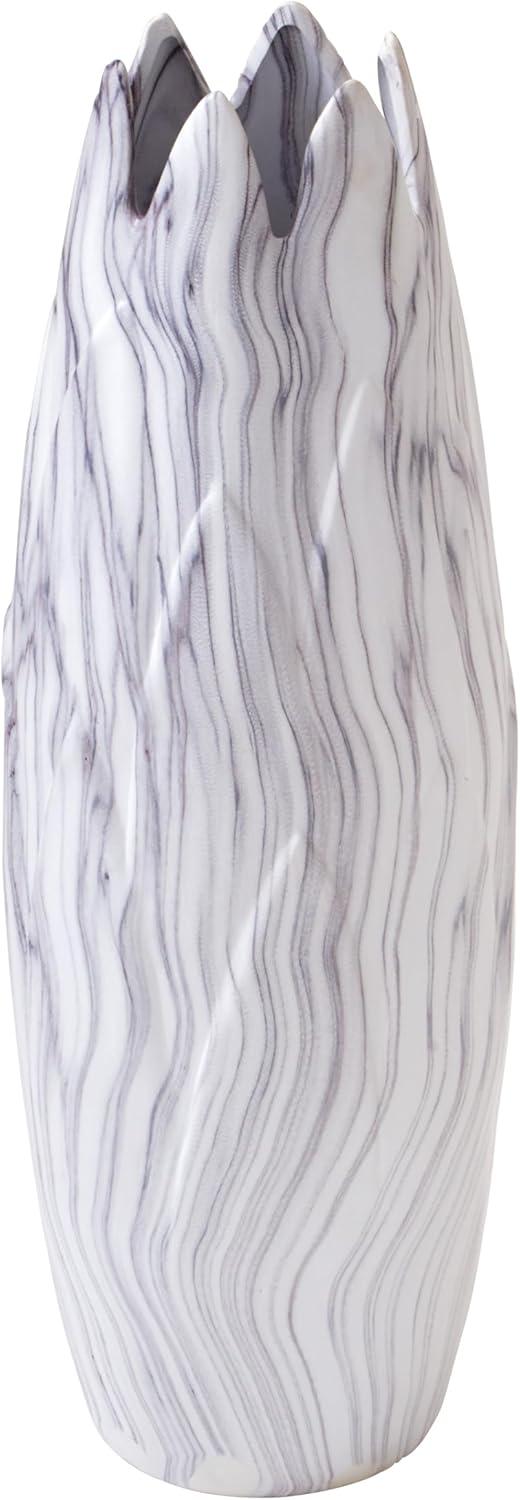 21" White Marbled Ceramic Vase with Organic Shape