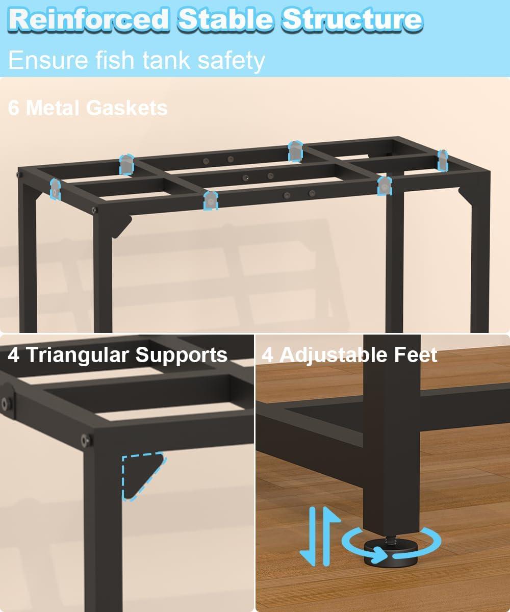 Tucker Murphy Pet™ 20 Gallon Fish Tank Stand, Upgraded Height Aquarium Stand Table With 2 Tiers Storage Shelf, Metal Reptile Breeder Turtle Terrarium Stand Rack, Black
