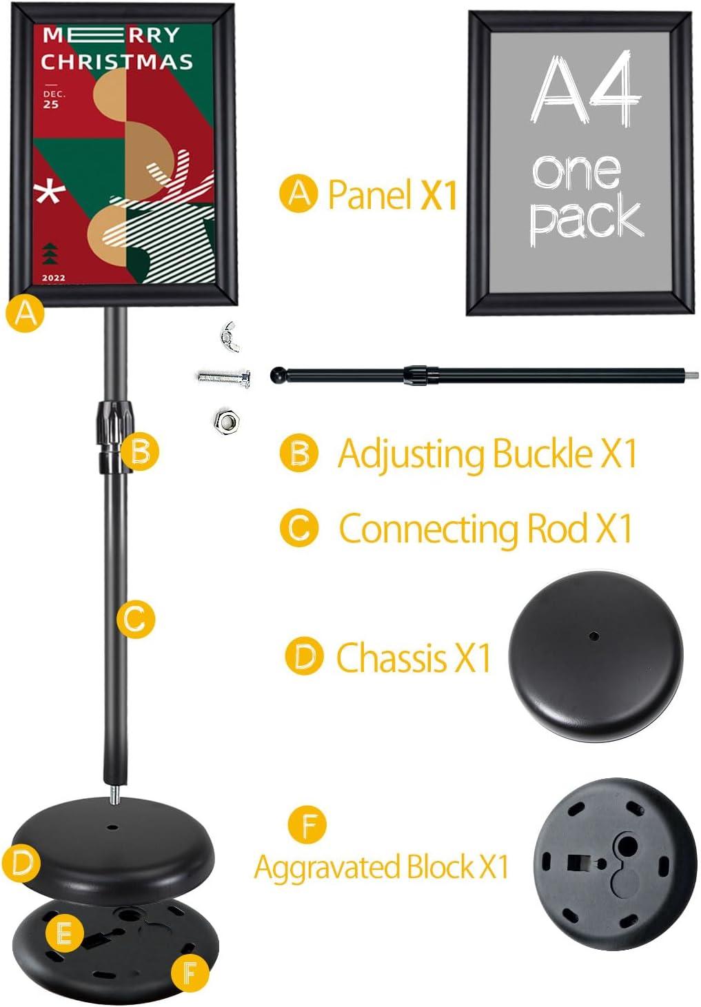 Adjustable Sign Holder Stand 8.5x11 inch,Pedestal Floor Signage Standing Holder with Heavy Duty Base, Aluminum Snap Open Frame Display for Business Restaurant, Mall,Schools-1 Pack