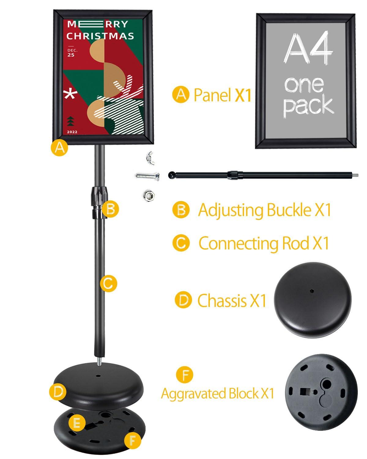 Adjustable Sign Holder Stand 8.5x11 inch,Pedestal Floor Signage Standing Holder with Heavy Duty Base, Aluminum Snap Open Frame Display for Business Restaurant, Mall,Schools-1 Pack