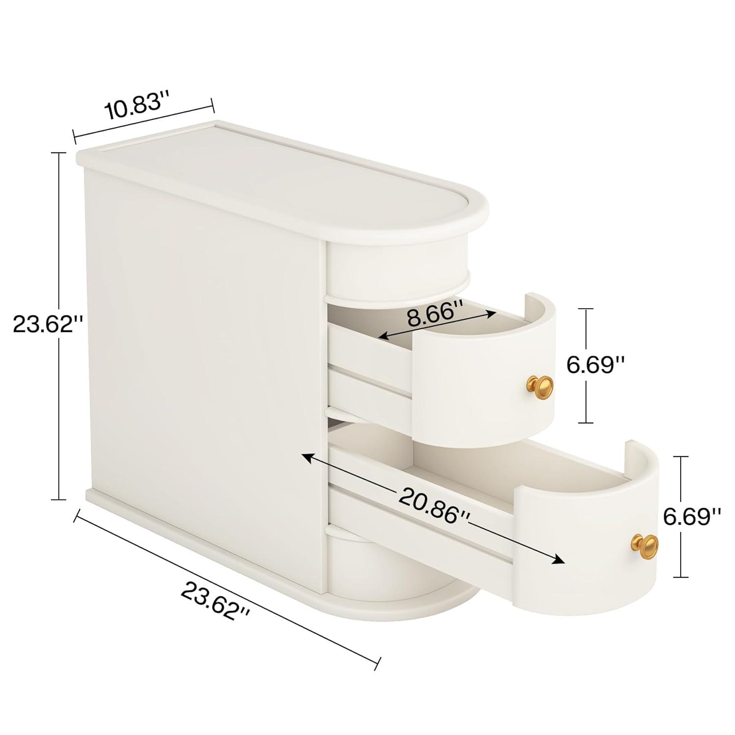 Hommoo Wood Narrow Nightstand with 2 Drawers Off-White