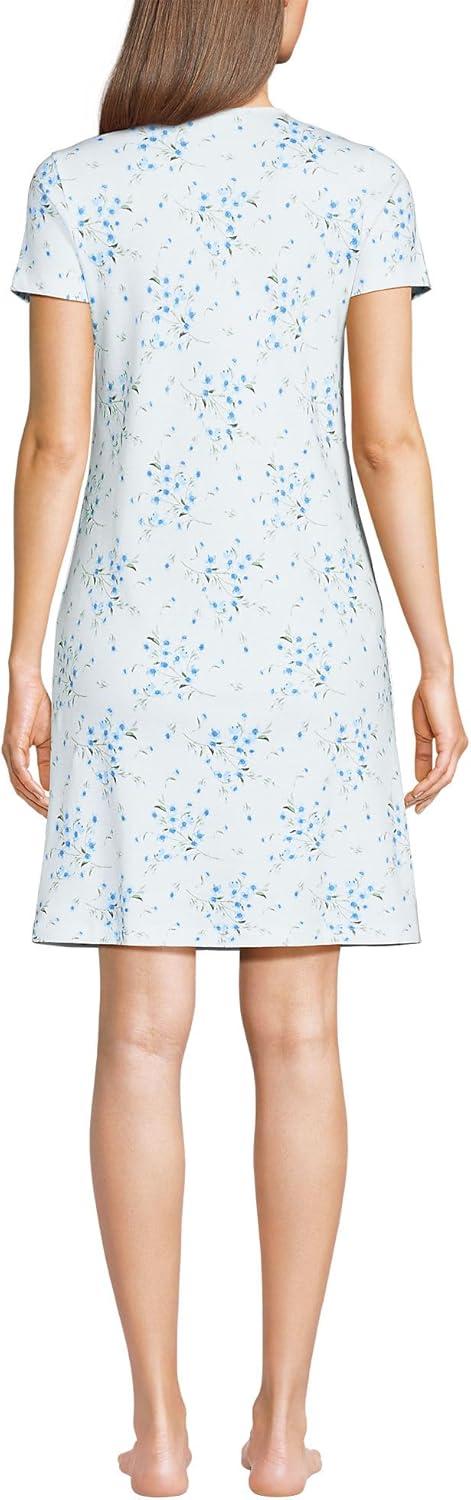 Lands' End Women's Cotton Short Sleeve Knee Length Nightgown - X Large - White Snow Drop Floral