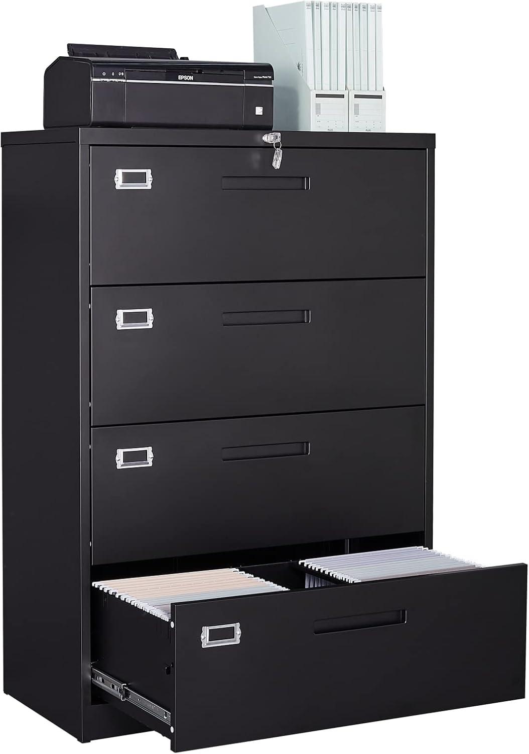 Letaya File Cabinets,4 Drawer Metal Lateral Filing Organization Storage Cabinets with Lock,Home Office for Hanging Files Letter/Legal/F4/A4 Size (Require Assembly)