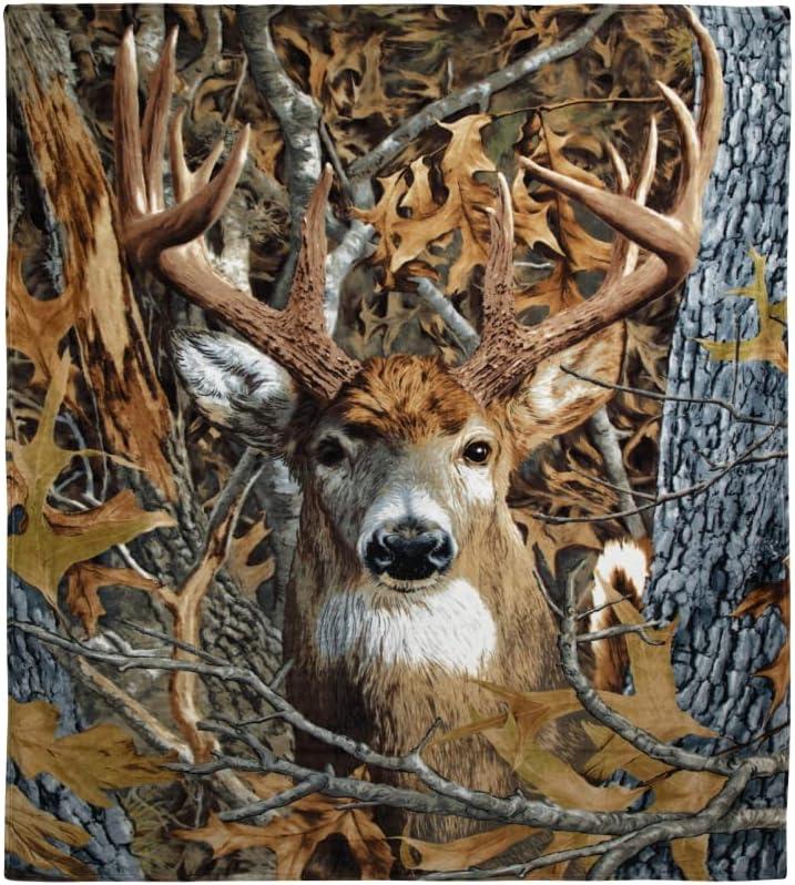 Full Size Camo Buck Deer Plush Fleece Blanket