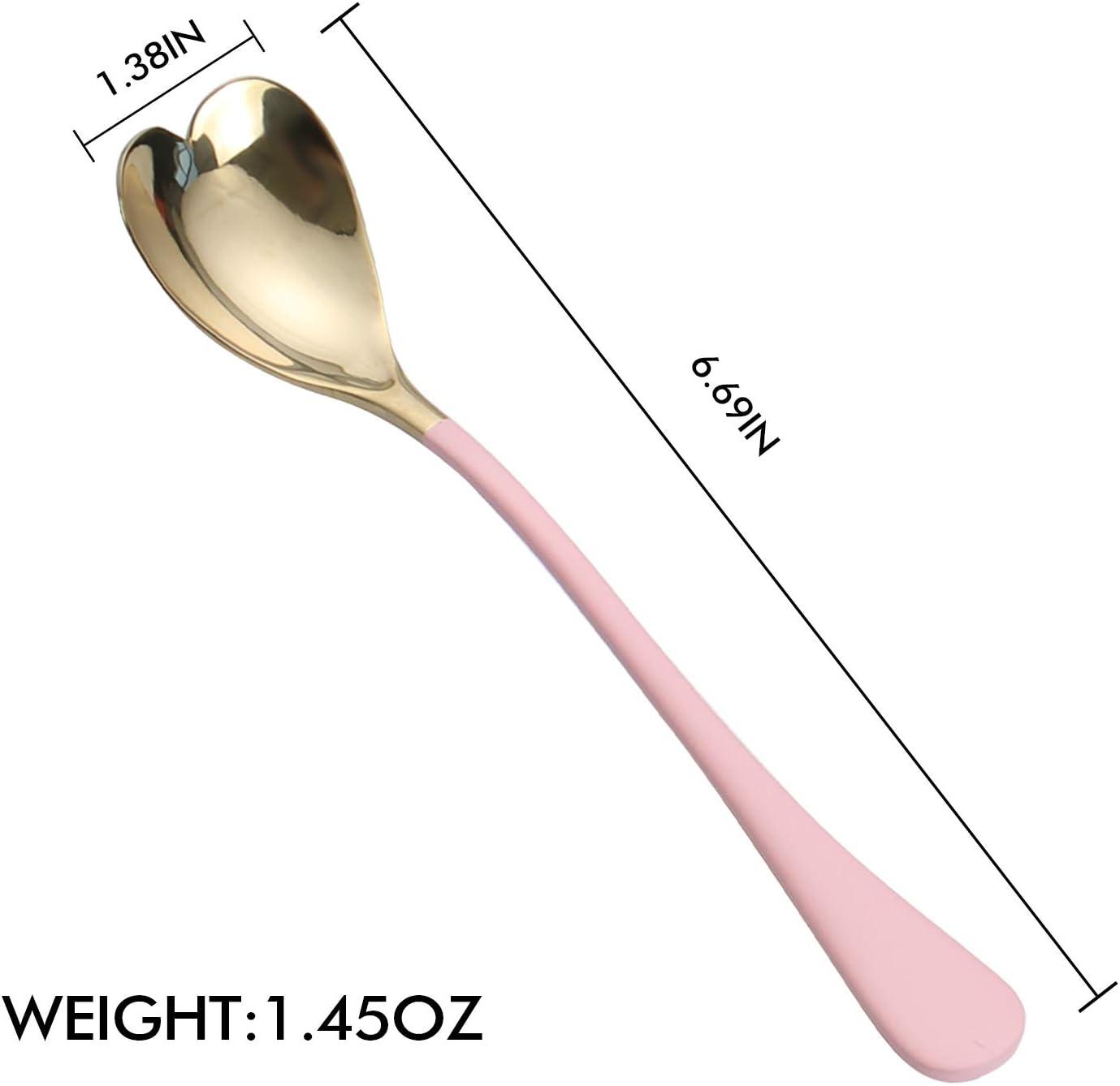 4 Pieces Dessert Spoons, 6.7 inches,Pink Heart Shaped, 18/10 Stainless Steel Ice Cream Spoons