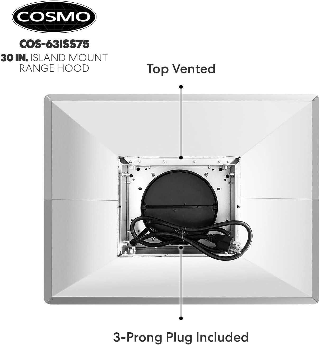 Cosmo 30" 380 CFM Ducted Island Range Hood Kitchen Hood in Stainless Steel