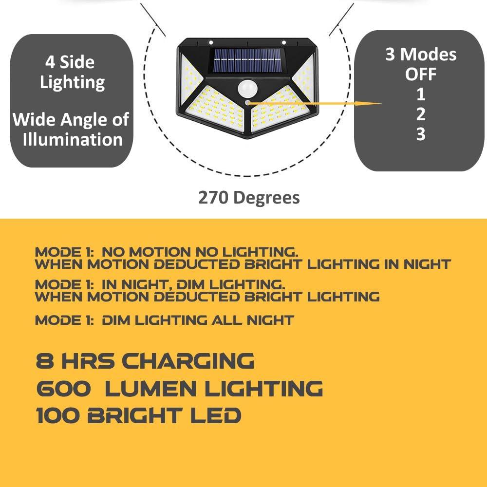 Outdoor Solar Powered LED Motion Sensor Wall Lights, 4 Pack