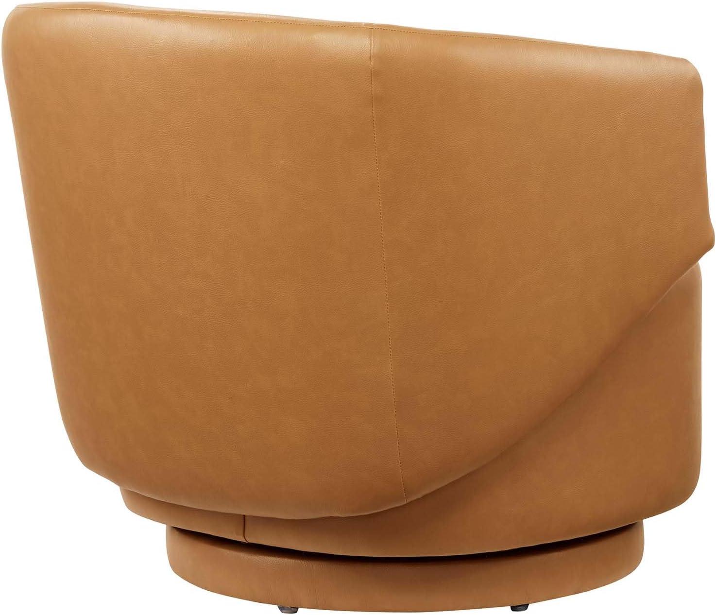 Modway Celestia Upholstered Vegan Faux Leather & Wood Swivel Chair in Tan