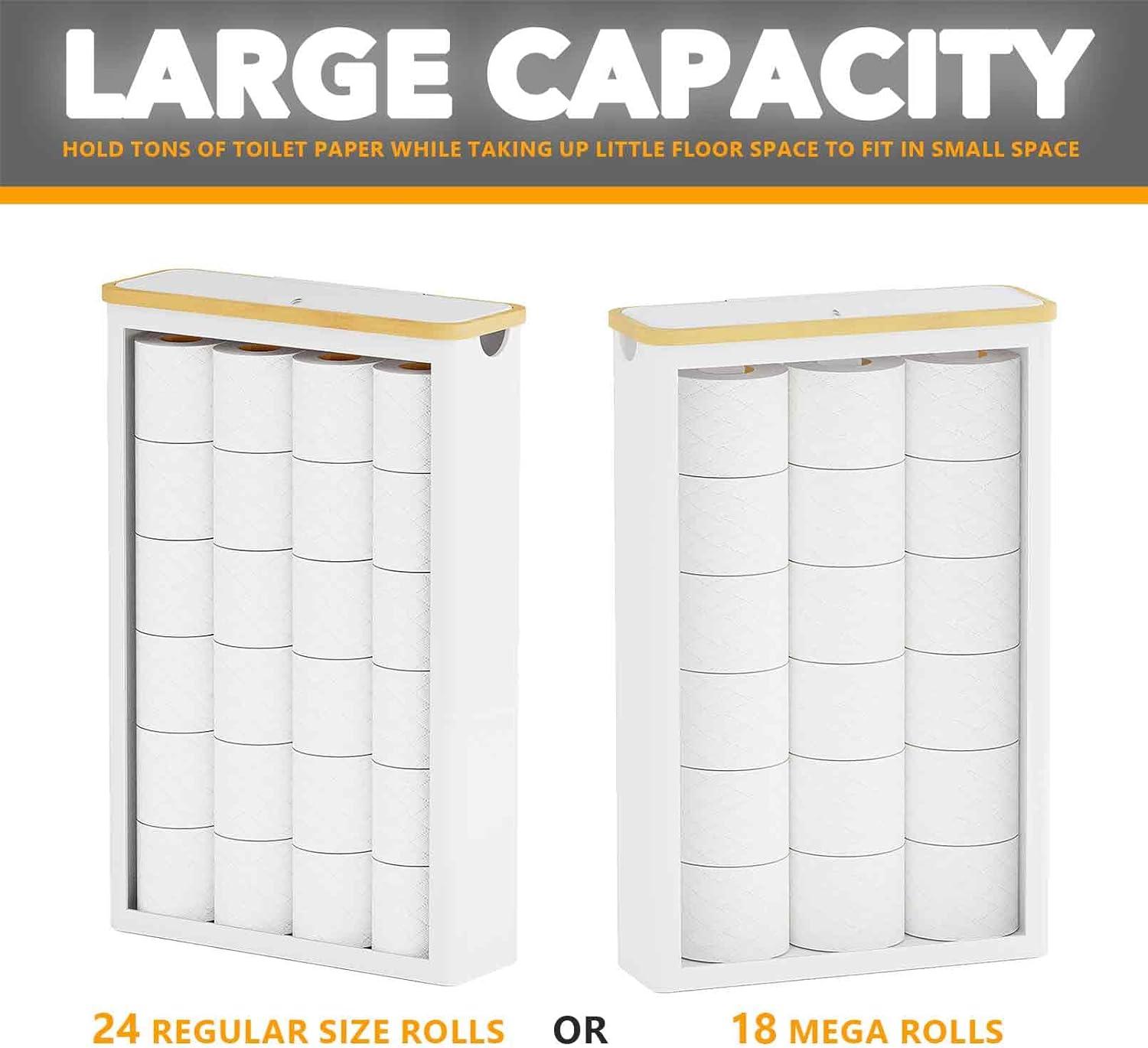 Extra Large Toilet Paper Storage With Lid, Holds Up To 24 Regular Rolls Or 18 Mega Rolls, Slim Basket Holder Bin Container For Bathroom Accessories Organizer
