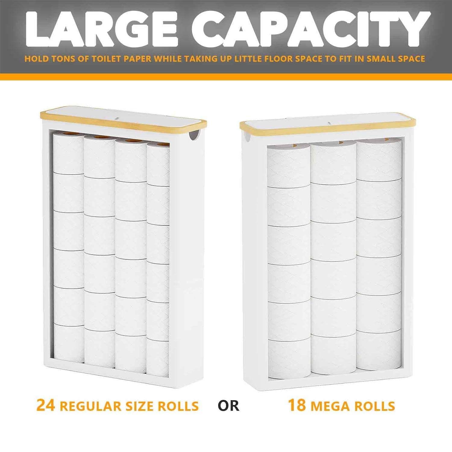 Extra Large Toilet Paper Storage With Lid, Holds Up To 24 Regular Rolls Or 18 Mega Rolls, Slim Basket Holder Bin Container For Bathroom Accessories Organizer