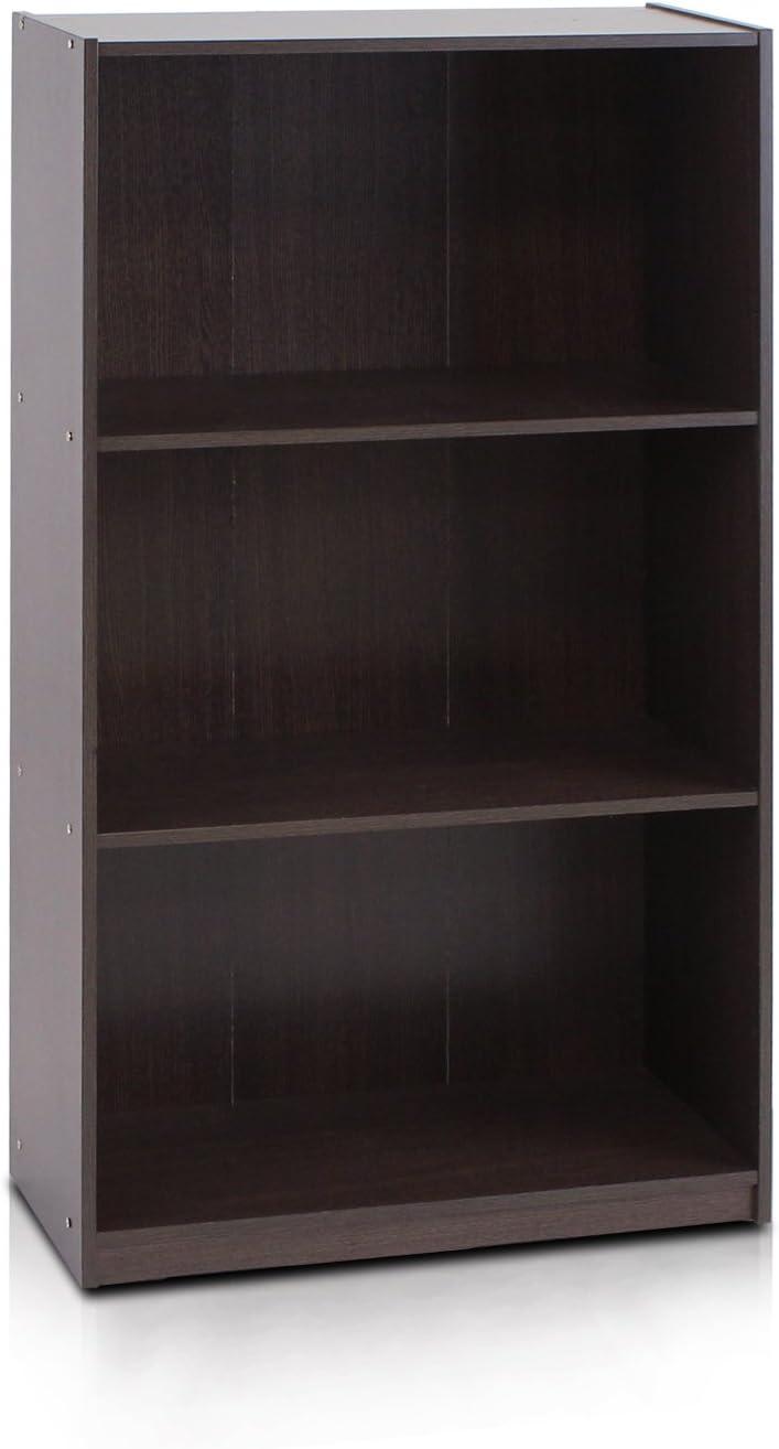 Furinno Basic 3 - Tier Bookcase Storage Shelves, Dark Brown