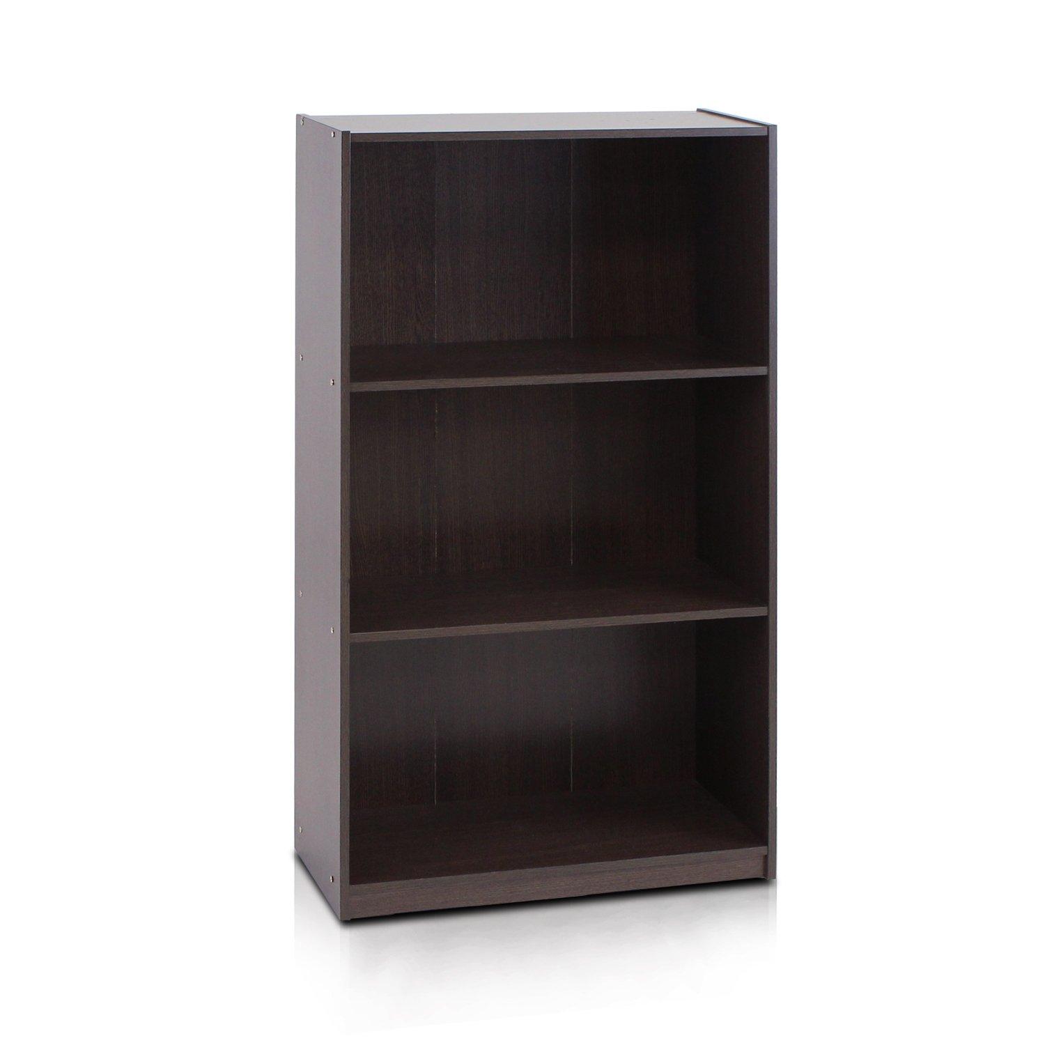 Furinno Basic 3 - Tier Bookcase Storage Shelves, Dark Brown