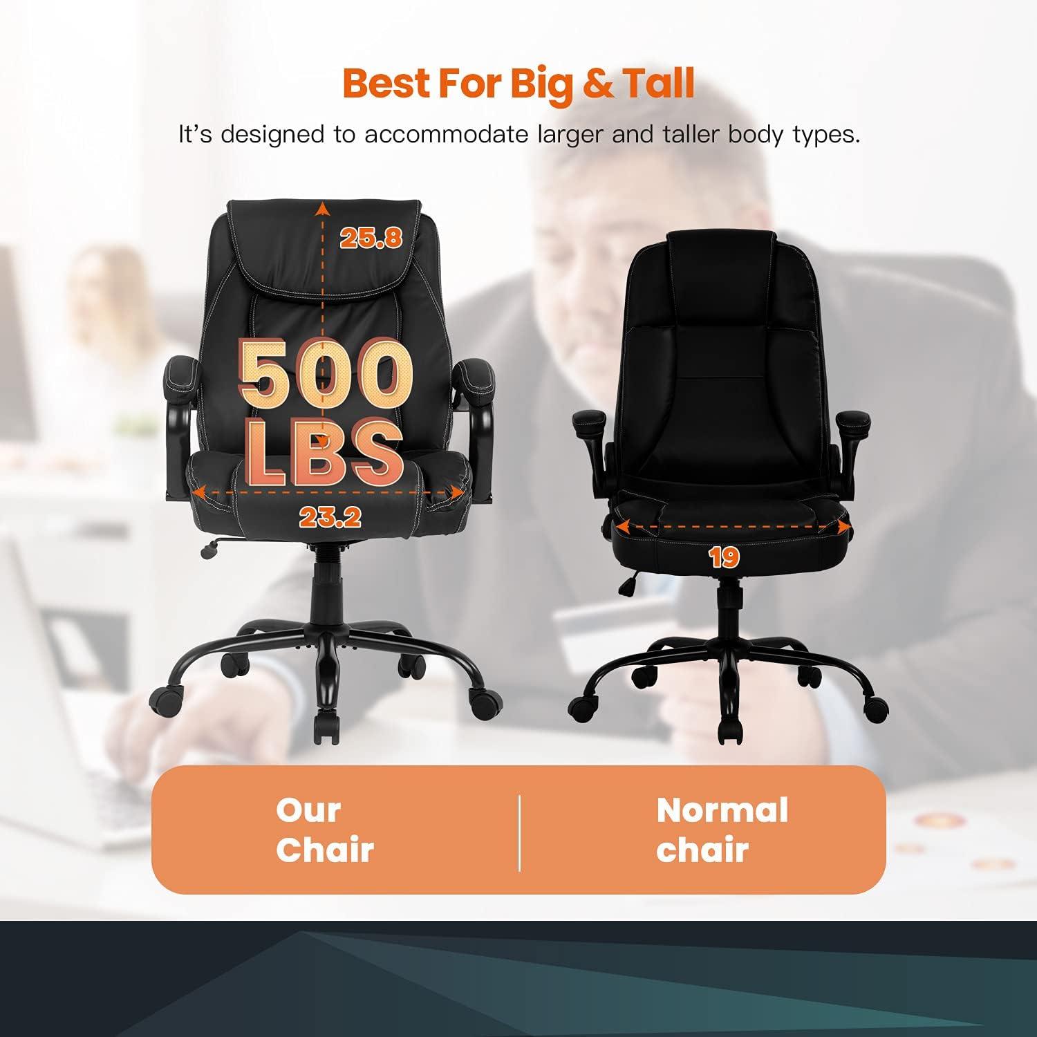 BestOffice 500lbs Wide Seat Ergonomic Office Chair, Big & Tall, PU Leather for Men, Women, Black