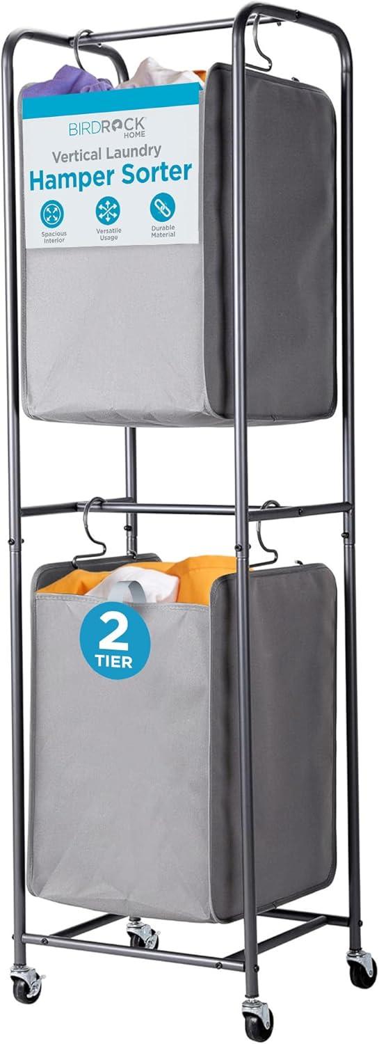 BIRDROCK HOME Rolling 2-Hamper Vertical Laundry Sorter - Grey