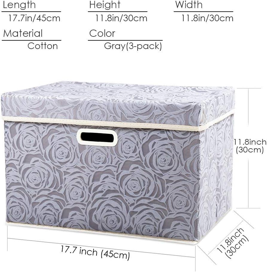 Large Gray Floral Fabric Storage Boxes with Lids, 3-Pack