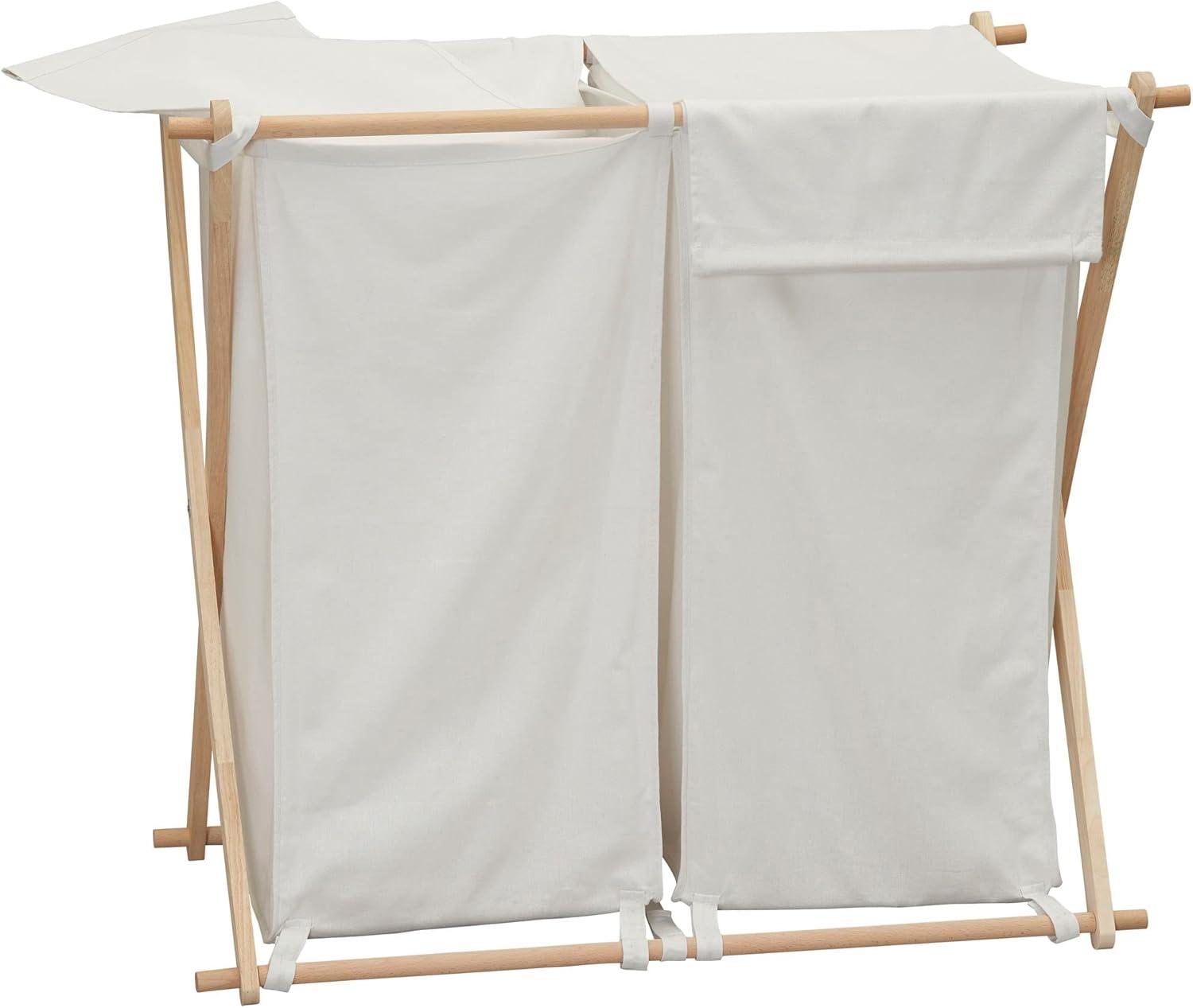 Household Essentials Wood X-Frame Double Sorter White: Removable Liner, 40 lb Capacity, Clothes Drying Rack