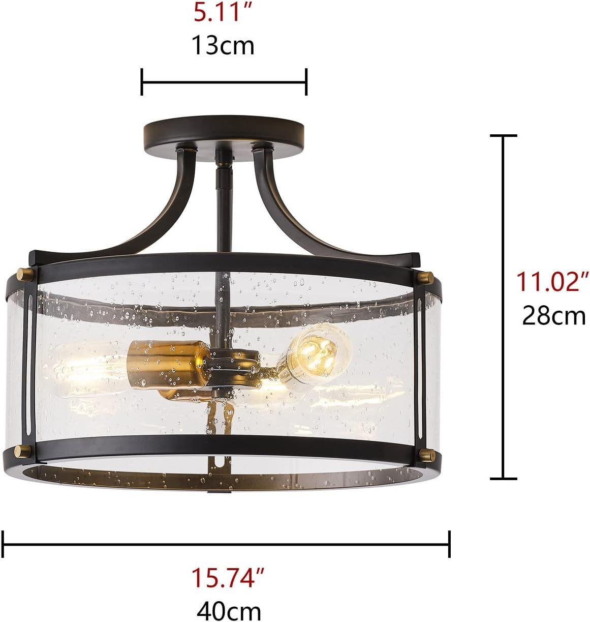 Aiwen Metal Modern Home Semi Slush Mount Ceiling Lamp Glass Shade Unique Decorative Light Fixture