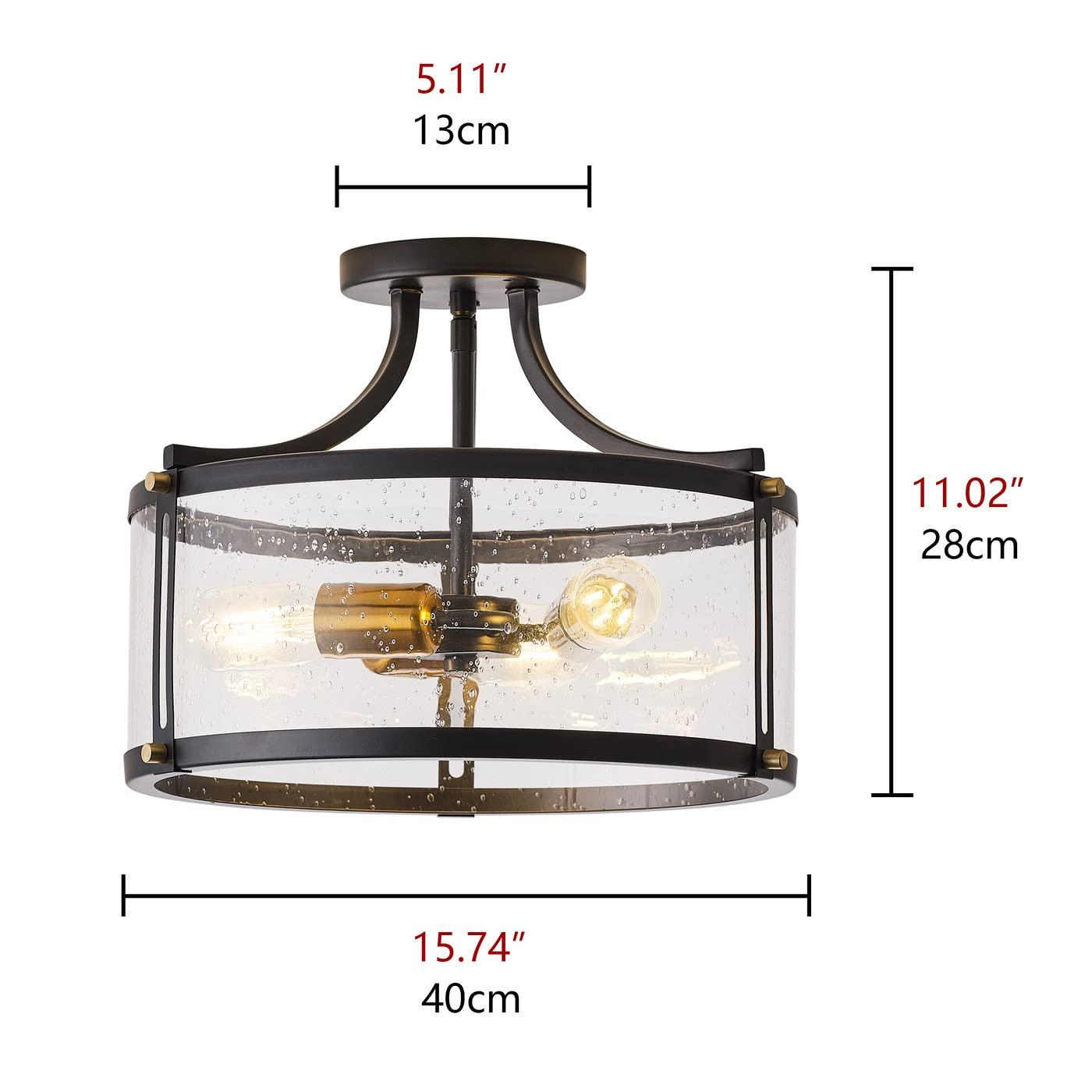 Aiwen Metal Modern Home Semi Slush Mount Ceiling Lamp Glass Shade Unique Decorative Light Fixture