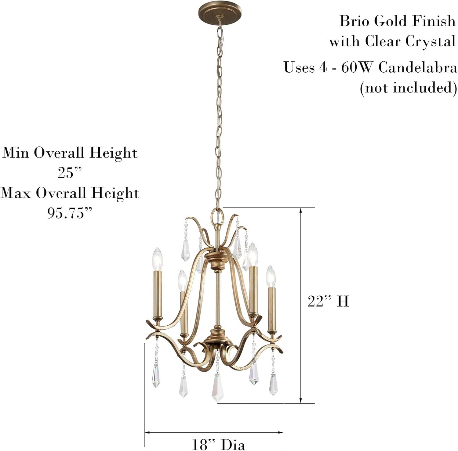 Minka Lavery Aged Brio Gold Pendant Chandelier 18" Wide French Clear Crystal 4-Light Fixture for Dining Room House Foyer Kitchen