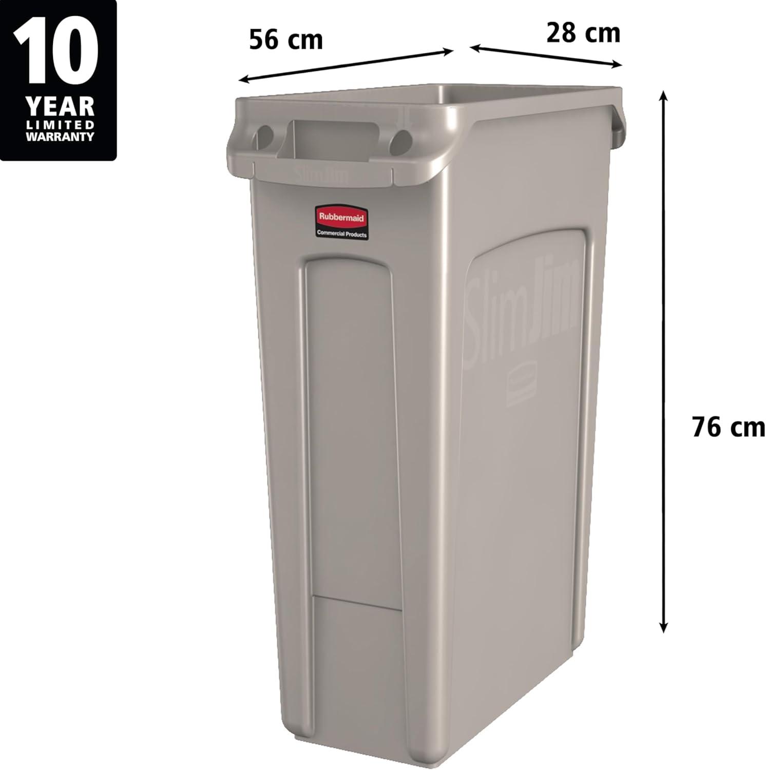slim jim with venting channels, 23 gal, plastic, beige