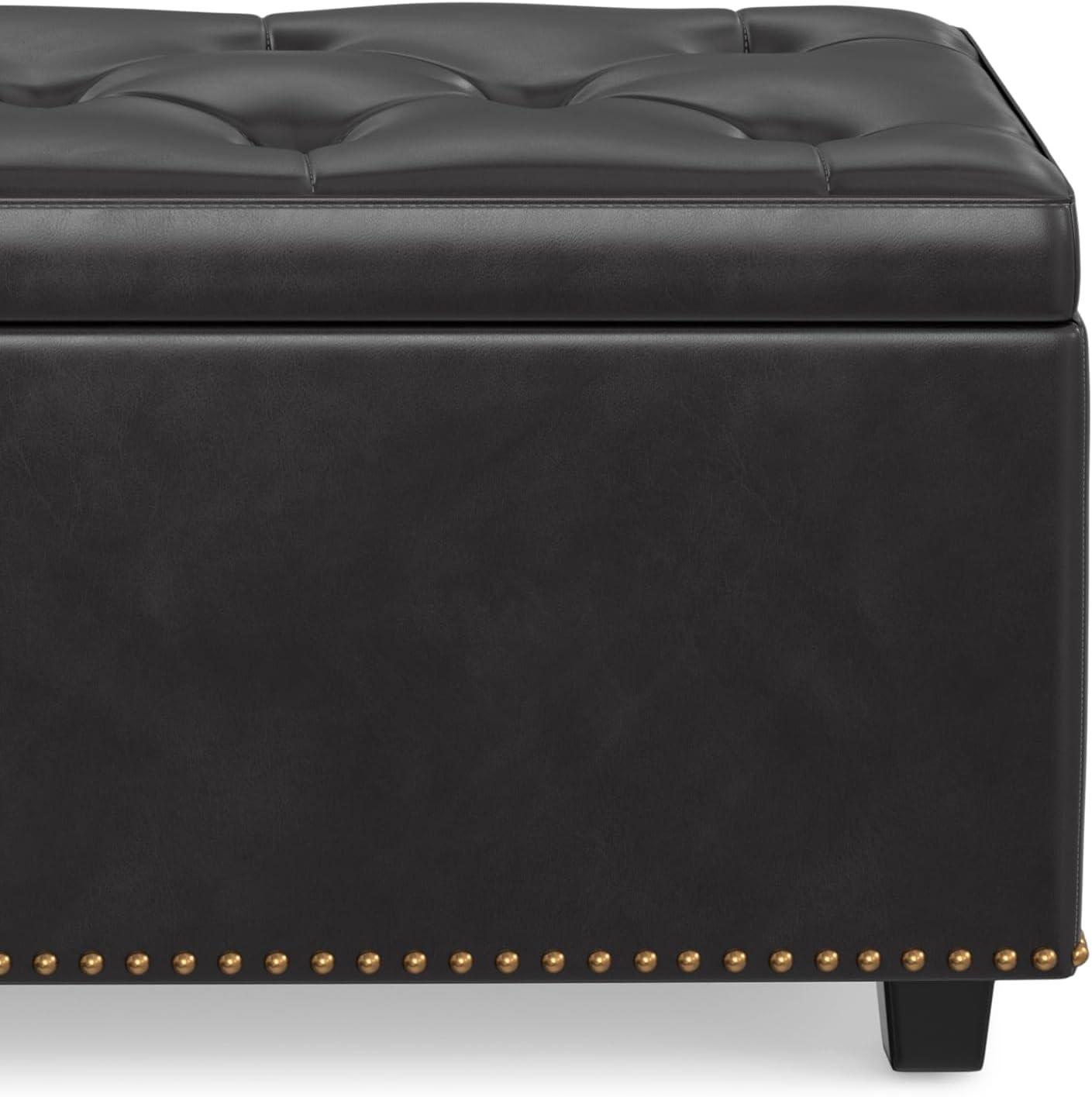 Simpli Home Hamilton 44"W Upholstered Lift-Top Storage Ottoman with Nailhead Trim and Tufted Detailing
