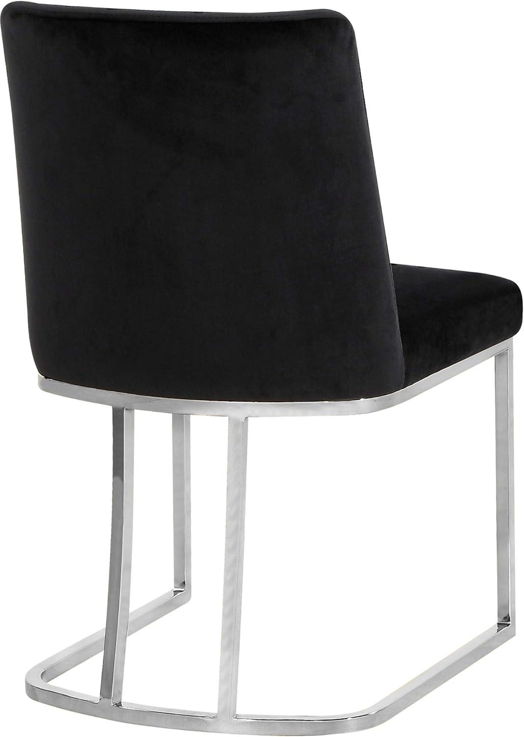 Velvet Upholstered Side Chair in Black with Chrome Metal Frame