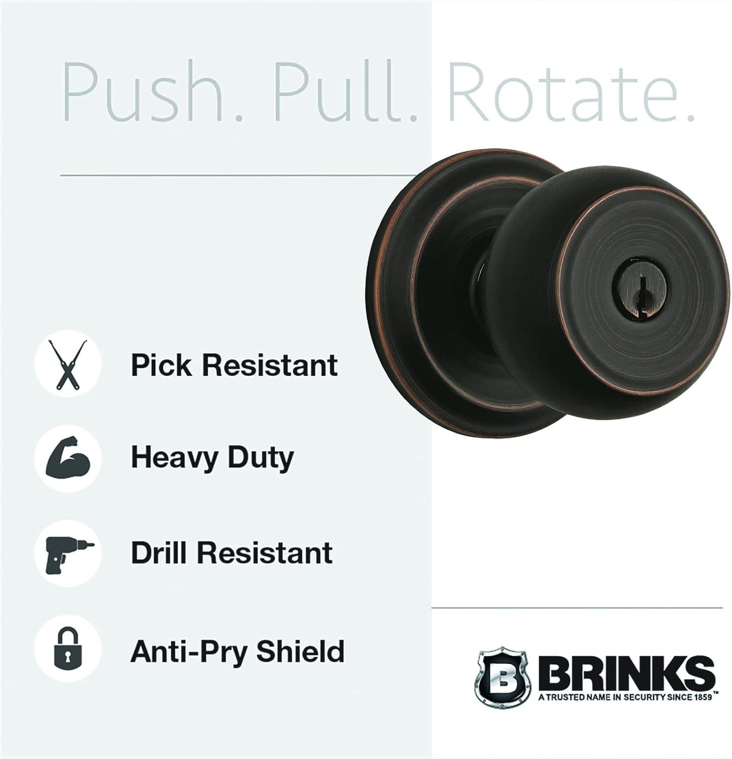 Brinks Push Pull Rotate Stafford Keyed Entry Doorknob in Tuscan Bronze