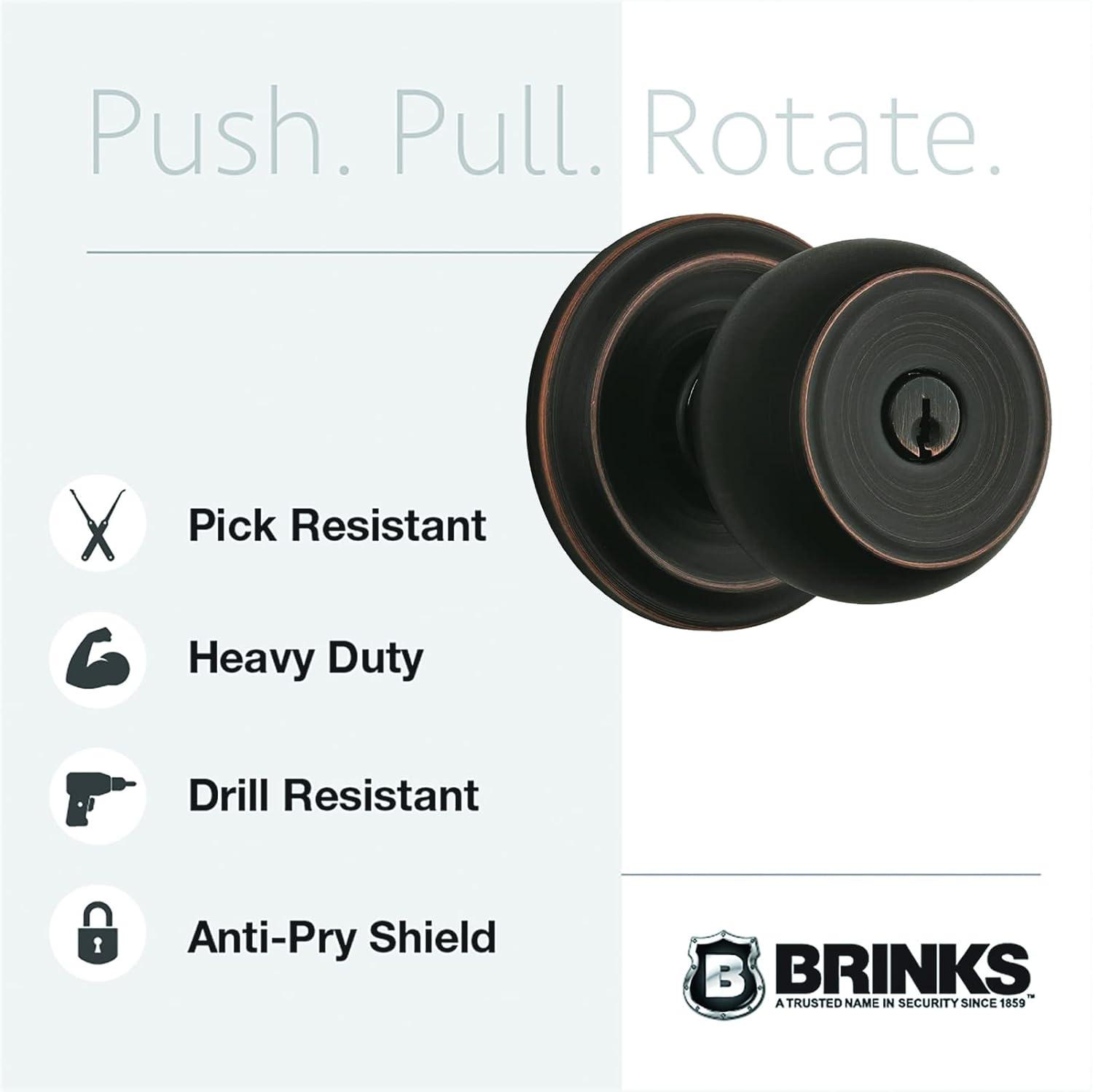 Brinks Push Pull Rotate Stafford Keyed Entry Doorknob in Tuscan Bronze
