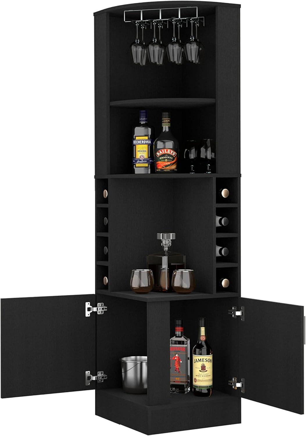 FM FURNITURE Delhi Corner Bar Cabinet Double Door Black Engineered Wood