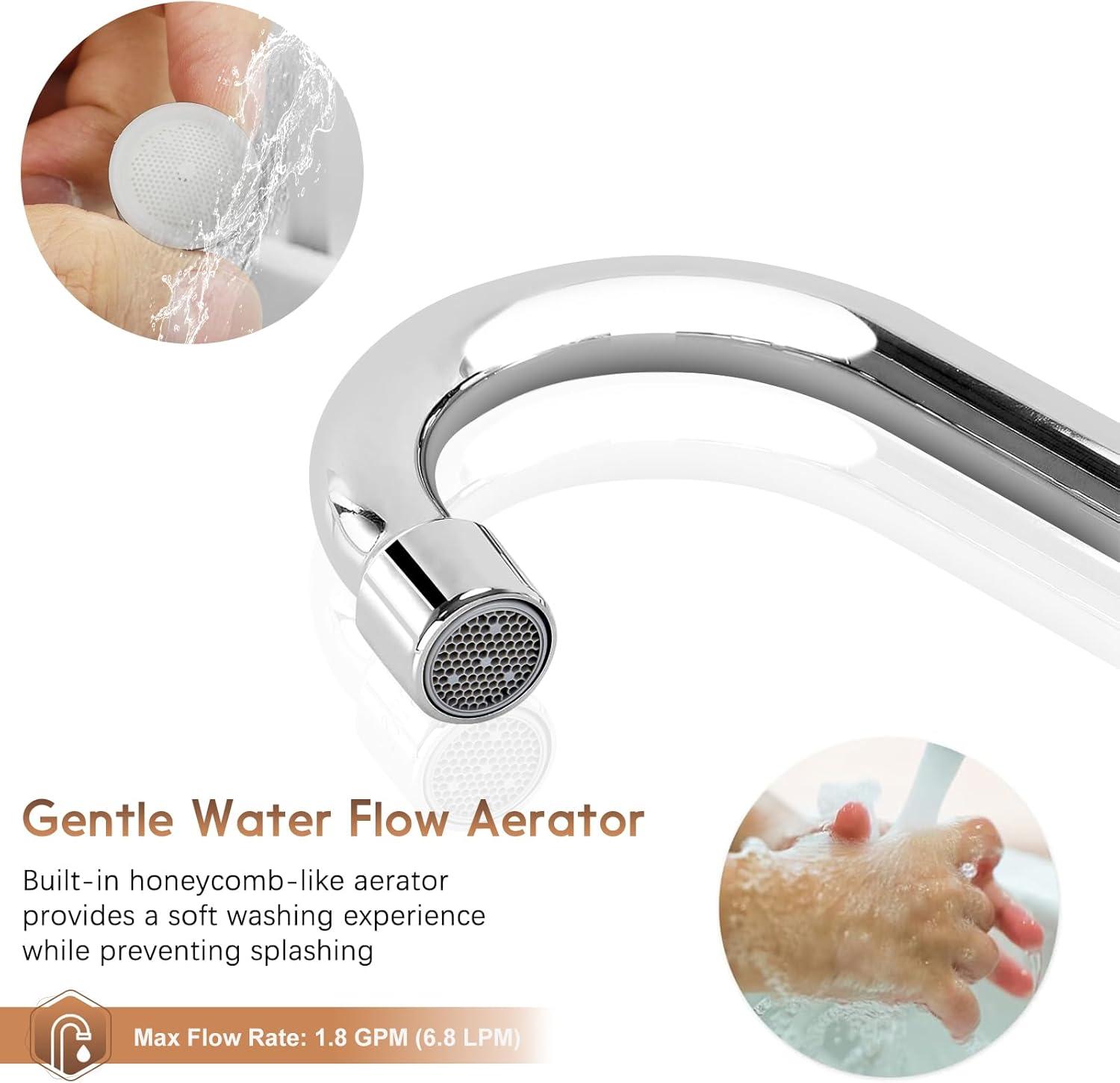 KWODE 4 Inch Center Commercial Hand Sink Faucet with 3-1/2”Gooseneck Spout, Dual Lever Handle Wall Mount Kitchen Sink Faucet, Brass Constructed, Chrome